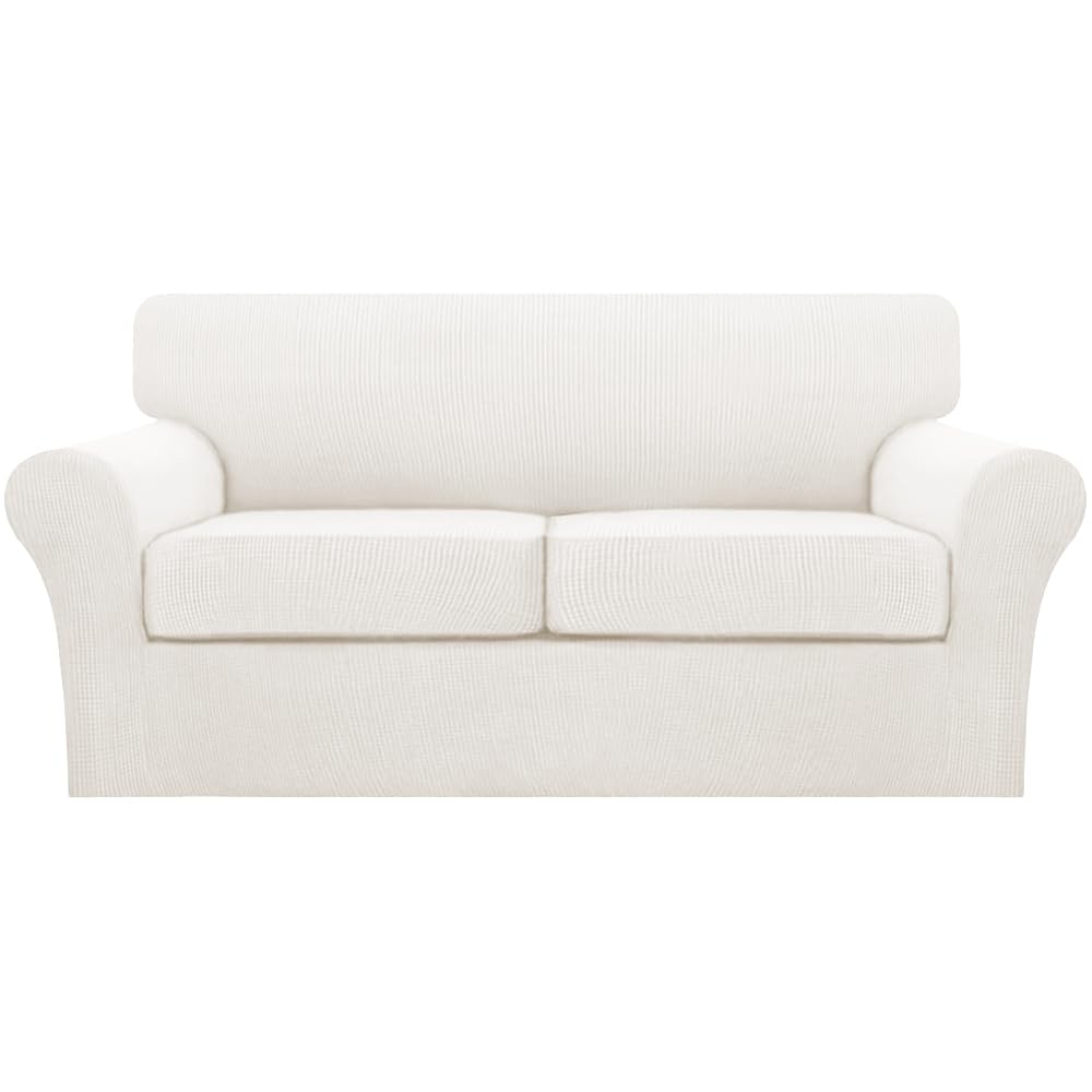 Turquoize 4 Piece Couch Cover Sofa Covers for 3 Cushion Couch Sofa Slipcovers Washable Sofa Cover for Dogs with Individual Couch Cushion Covers Feature Jacquard Fabric(3 Cushion Sofa, Biscotti Beige)
