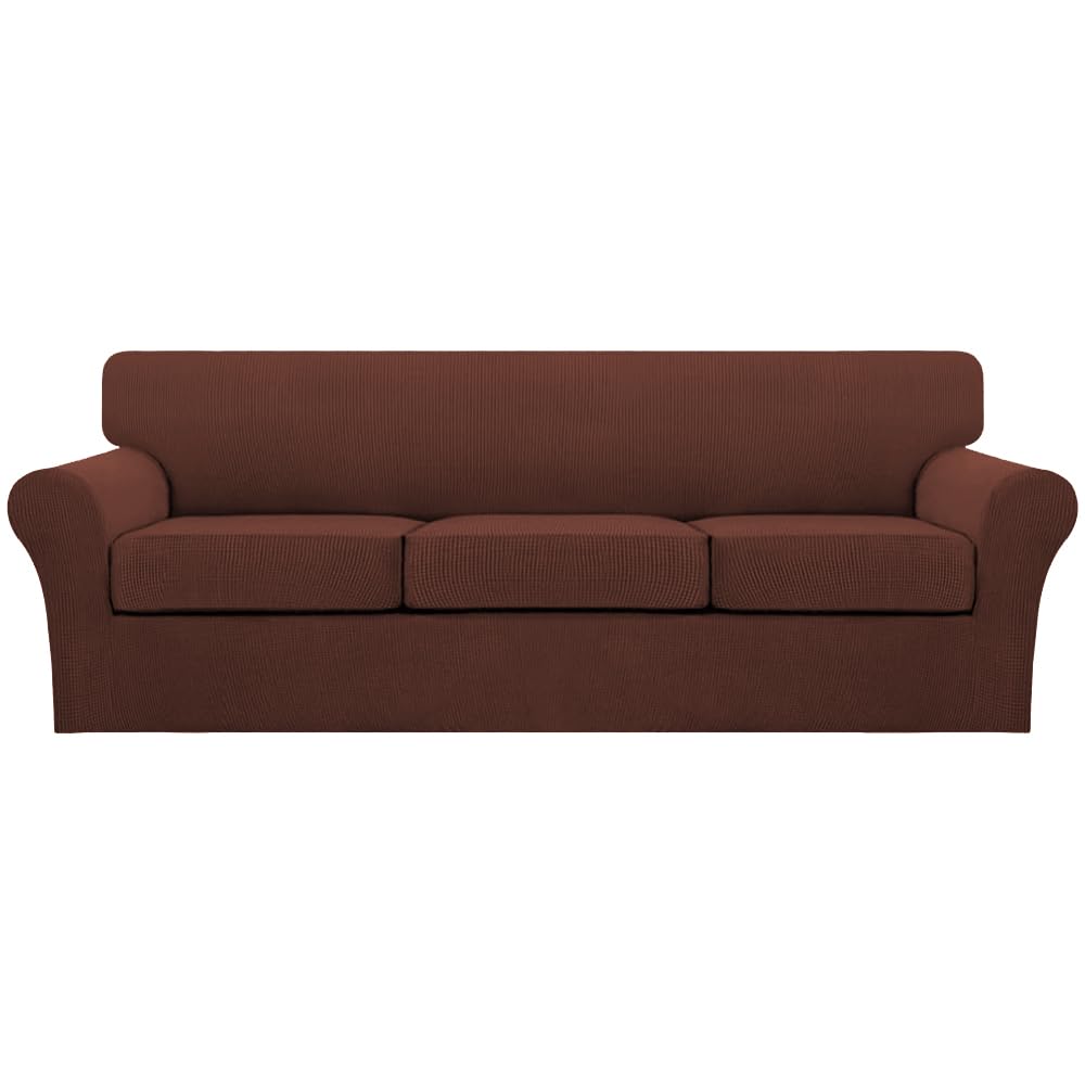 Turquoize 4 Piece Couch Cover Sofa Covers for 3 Cushion Couch Sofa Slipcovers Washable Sofa Cover for Dogs with Individual Couch Cushion Covers Feature Jacquard Fabric(3 Cushion Sofa, Biscotti Beige)