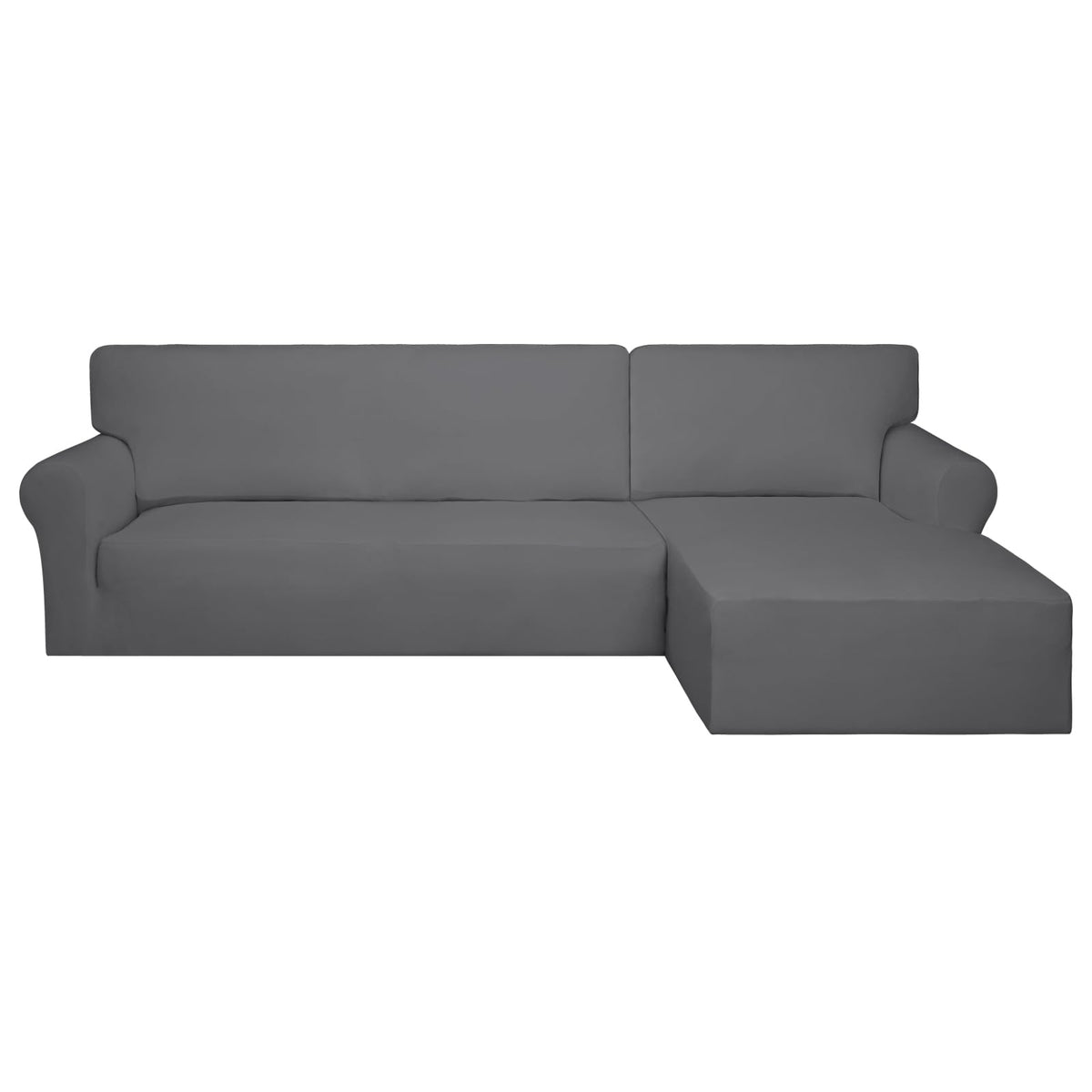 PureFit Super Stretch Sectional Couch Covers - 2 pcs Spandex Non Slip, with Elastic Bottom for L Shape Sectional Sofa Couches, Great for Kids & Pets (3 Seat Sofa + 3 Seat Chaise, Dark Gray)