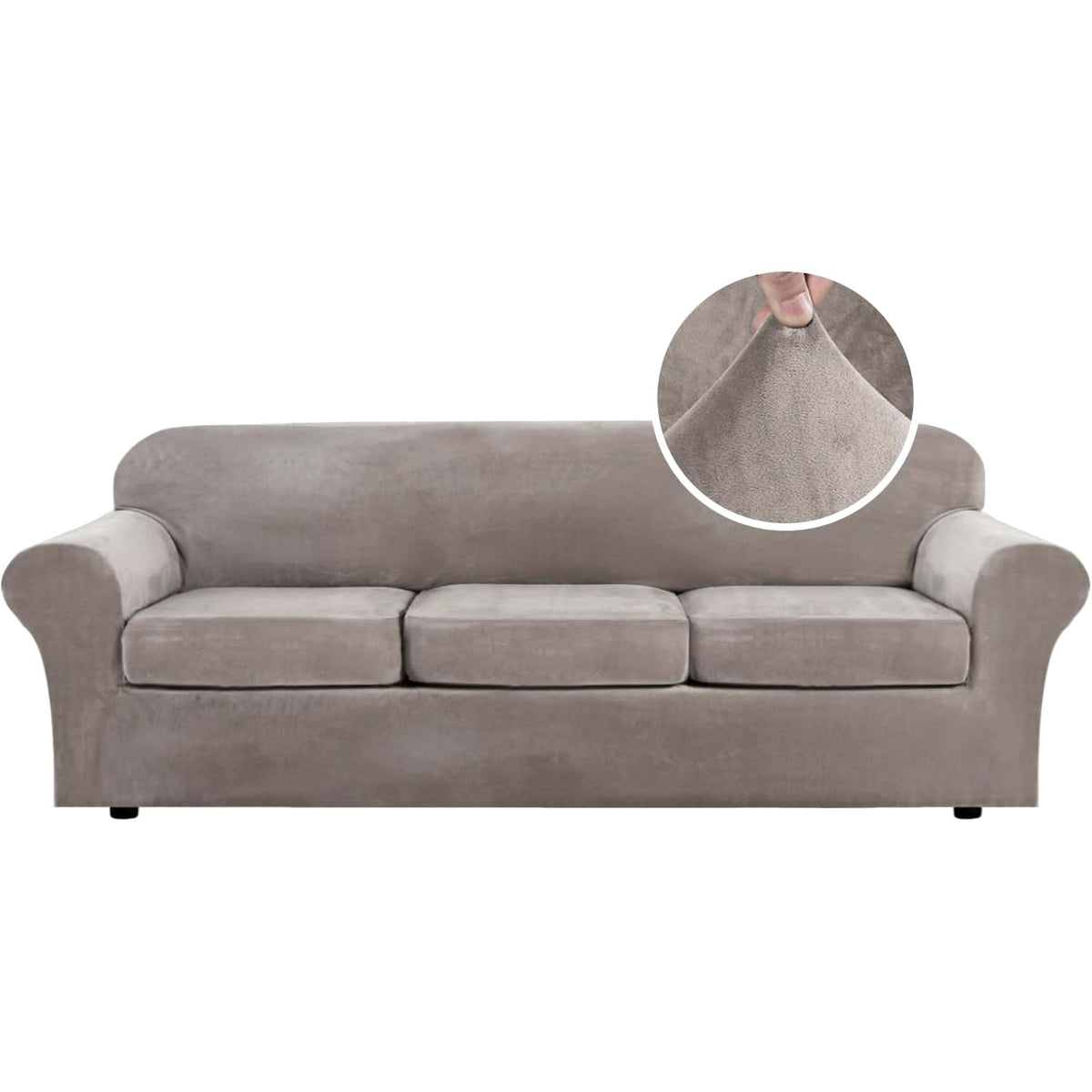 H.VERSAILTEX Modern Velvet Plush 4 Piece High Stretch Sofa Slipcover Furniture Protector Form Fit Luxury Thick Sofa Cover for 3 Cushion Couch, Machine Washable Width Up to 90 Inch(Sofa,Ivory)