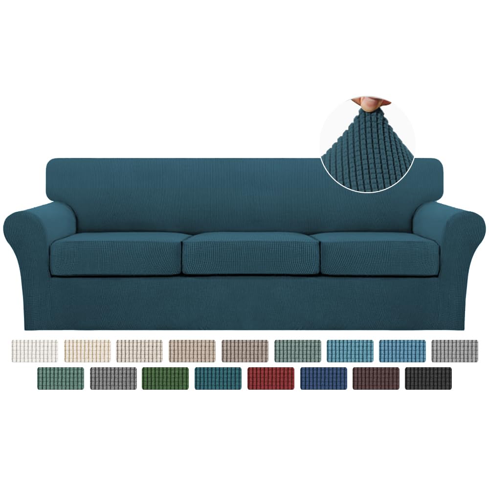 Turquoize 4 Piece Couch Cover Sofa Covers for 3 Cushion Couch Sofa Slipcovers Washable Sofa Cover for Dogs with Individual Couch Cushion Covers Feature Jacquard Fabric(3 Cushion Sofa, Biscotti Beige)