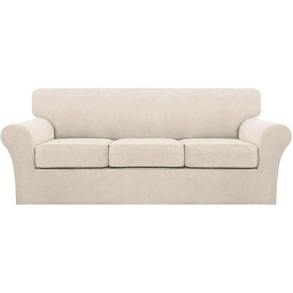 Turquoize 4 Piece Couch Cover Sofa Covers for 3 Cushion Couch Sofa Slipcovers Washable Sofa Cover for Dogs with Individual Couch Cushion Covers Feature Jacquard Fabric(3 Cushion Sofa, Biscotti Beige)