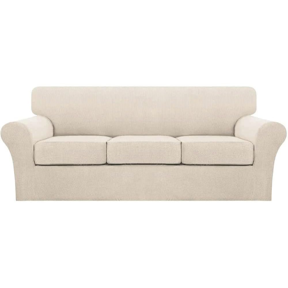 Turquoize 4 Piece Couch Cover Sofa Covers for 3 Cushion Couch Sofa Slipcovers Washable Sofa Cover for Dogs with Individual Couch Cushion Covers Feature Jacquard Fabric(3 Cushion Sofa, Biscotti Beige)