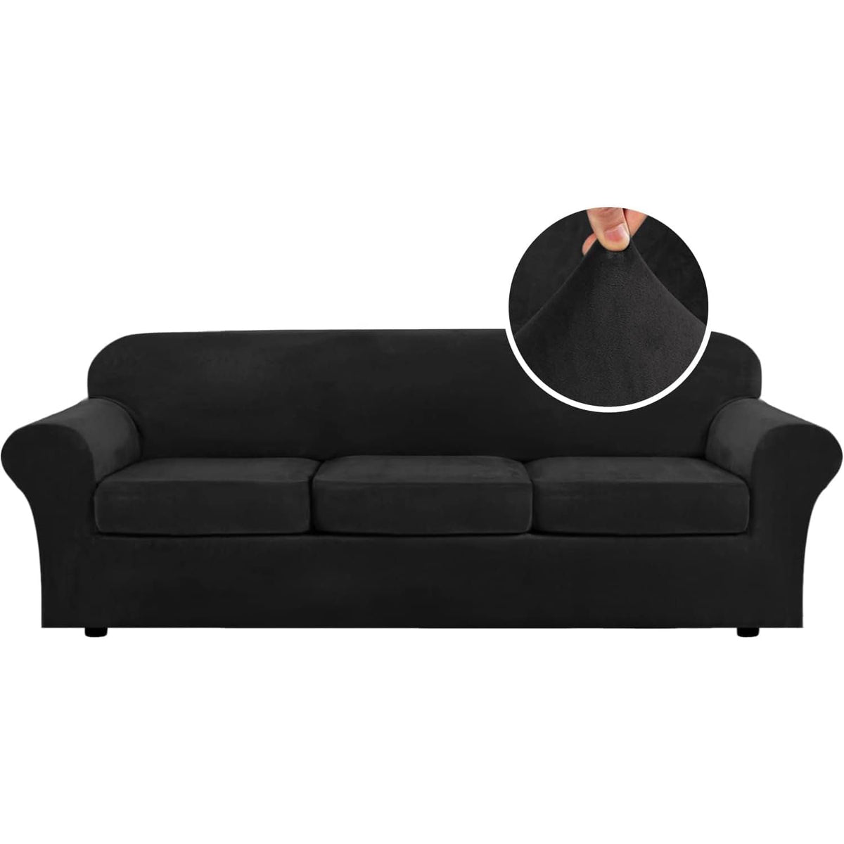 H.VERSAILTEX Modern Velvet Plush 4 Piece High Stretch Sofa Slipcover Furniture Protector Form Fit Luxury Thick Sofa Cover for 3 Cushion Couch, Machine Washable Width Up to 90 Inch(Sofa,Ivory)
