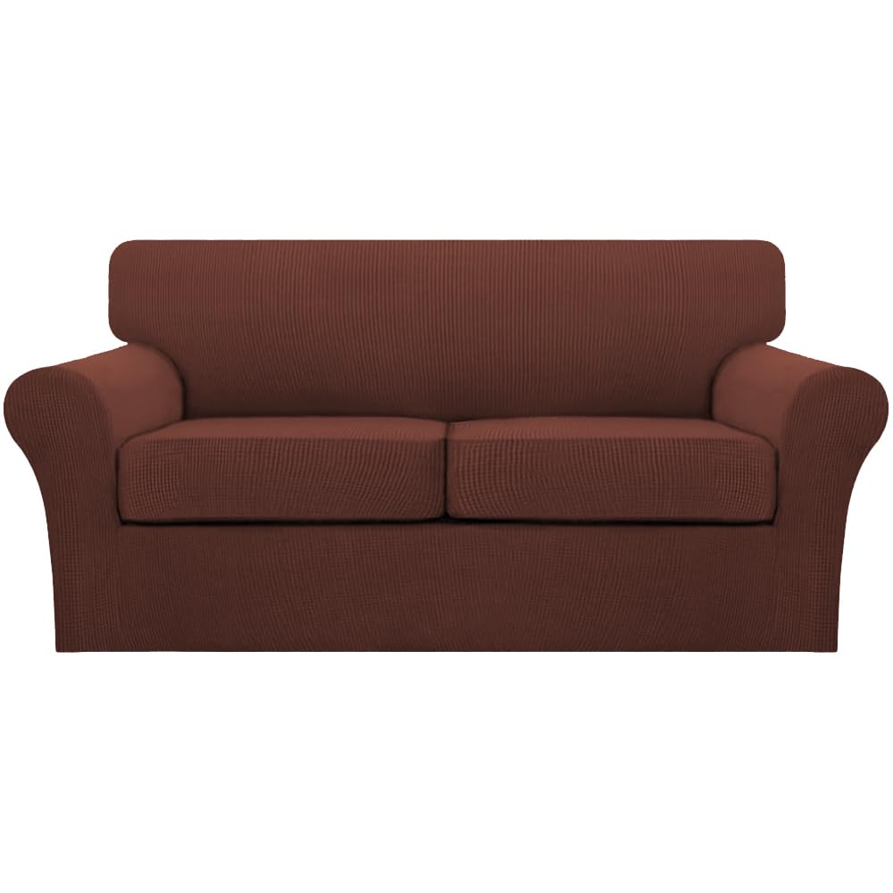 Turquoize 4 Piece Couch Cover Sofa Covers for 3 Cushion Couch Sofa Slipcovers Washable Sofa Cover for Dogs with Individual Couch Cushion Covers Feature Jacquard Fabric(3 Cushion Sofa, Biscotti Beige)