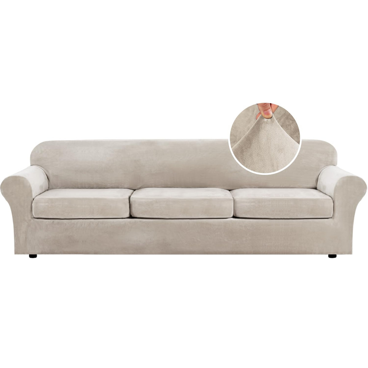 H.VERSAILTEX 4 Pieces Thick Velvet Sofa Covers Couch Covers for 3 Cushion Couch Sofa High Stretch Slipcovers Furniture Protector Form Fit Luxury Couch Cover for Dogs Width Up to 90 Inch(Sofa,Grey)