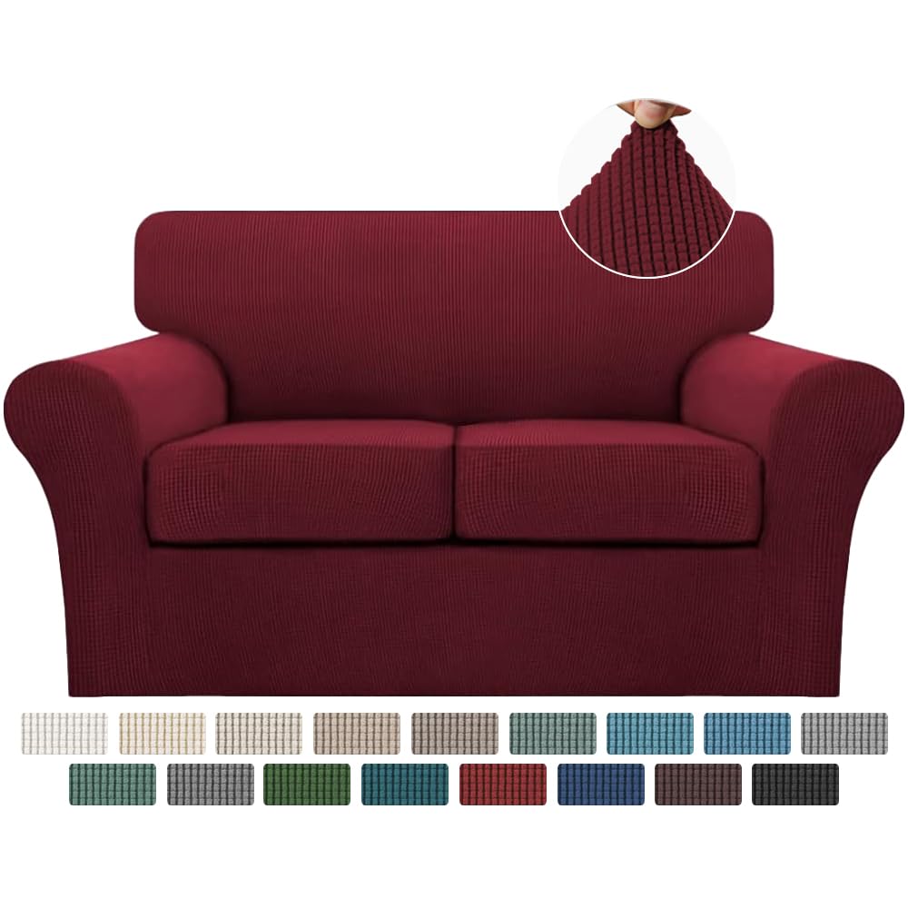 Turquoize 4 Piece Couch Cover Sofa Covers for 3 Cushion Couch Sofa Slipcovers Washable Sofa Cover for Dogs with Individual Couch Cushion Covers Feature Jacquard Fabric(3 Cushion Sofa, Biscotti Beige)