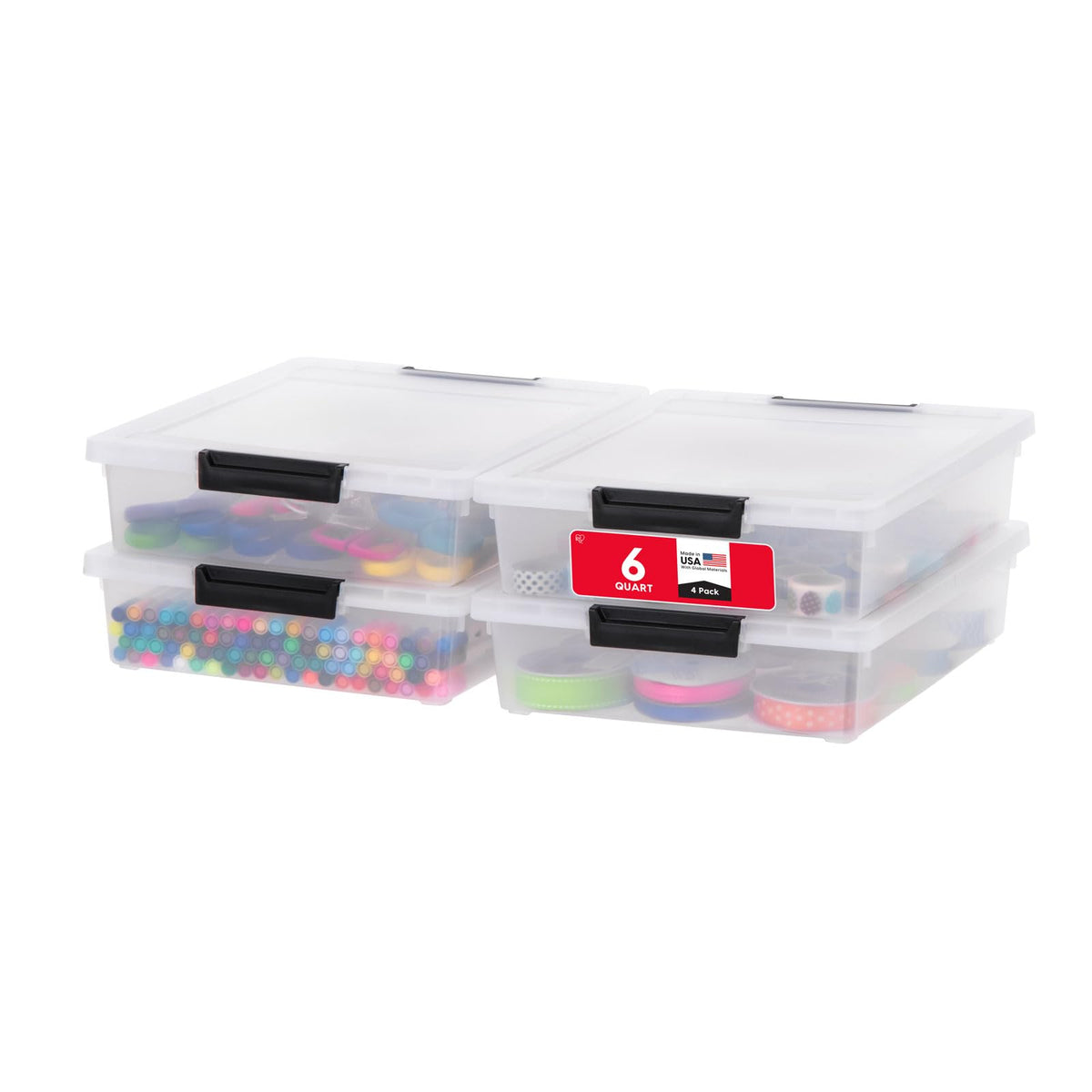 IRIS USA Storage Bins with Lids |Made in USA| 12 Qt - (4-Pack) - Clear
