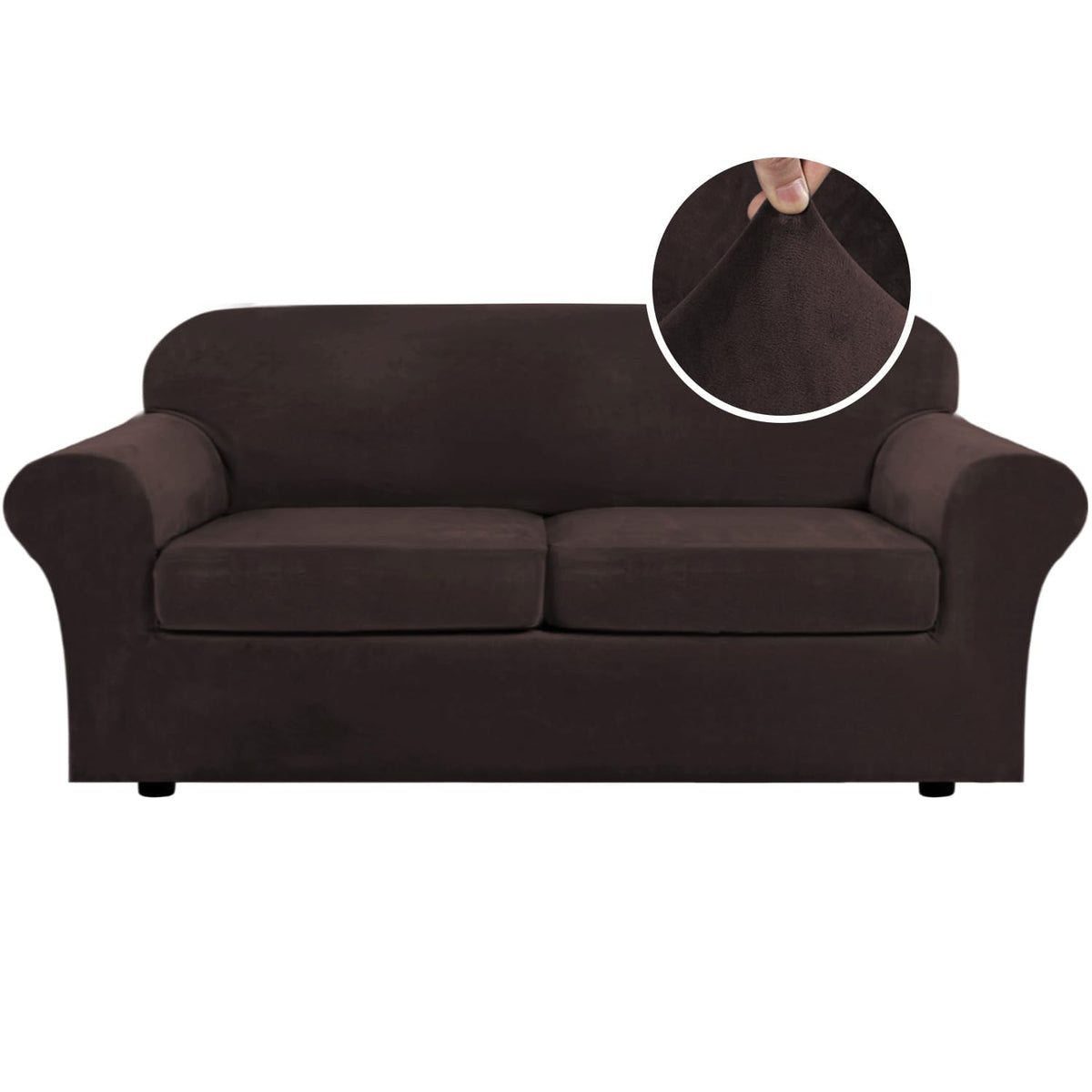 H.VERSAILTEX 4 Pieces Thick Velvet Sofa Covers Couch Covers for 3 Cushion Couch Sofa High Stretch Slipcovers Furniture Protector Form Fit Luxury Couch Cover for Dogs Width Up to 90 Inch(Sofa,Grey)
