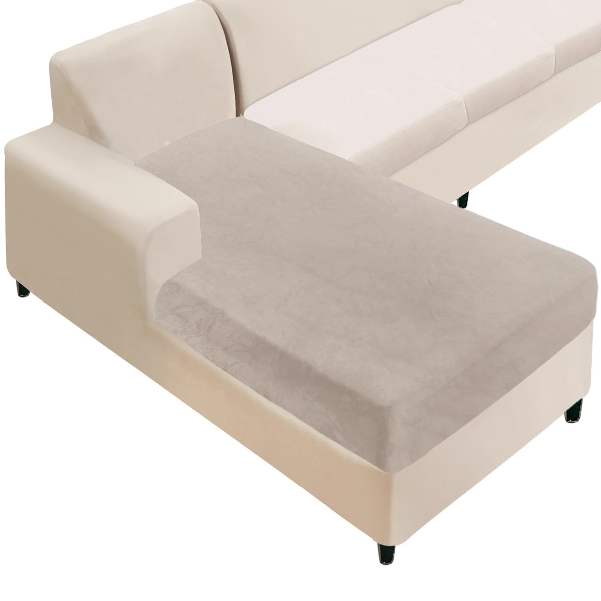 NAISI Sectional Couch Cover 4 Pieces Velvet Separate Couch Cushion Covers L Shape Soft Stretch Sofa Slipcovers with 2pcs Pillowcases for Left/Right Chaise Sectional Couch(3 Seater+1 Chaise,Dark Grey)