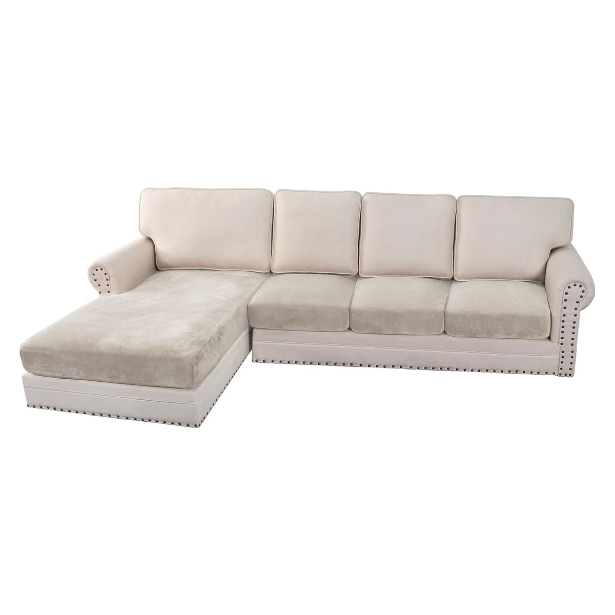 H.VERSAILTEX Velvet Stretch Couch Cushion Cover Plush Cushion Slipcover for Chair Loveseat Sofa Cushion Furniture Protector Seat Cushion Sofa Cover (3 Piece Sofa Cushion Covers, Ivory)