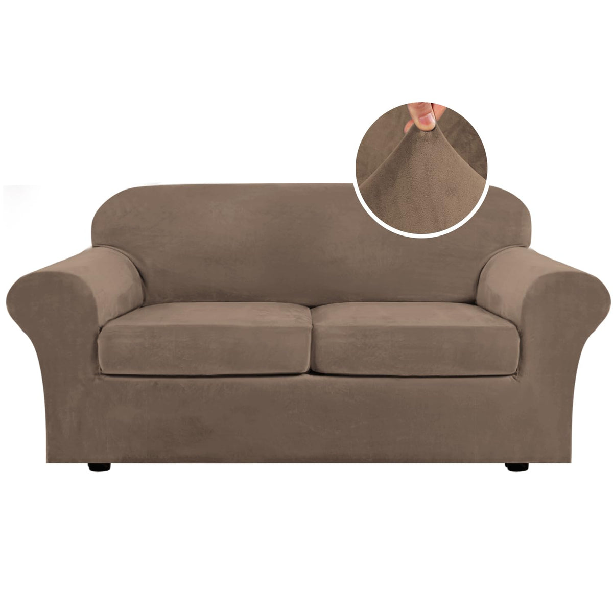 H.VERSAILTEX 4 Pieces Thick Velvet Sofa Covers Couch Covers for 3 Cushion Couch Sofa High Stretch Slipcovers Furniture Protector Form Fit Luxury Couch Cover for Dogs Width Up to 90 Inch(Sofa,Grey)