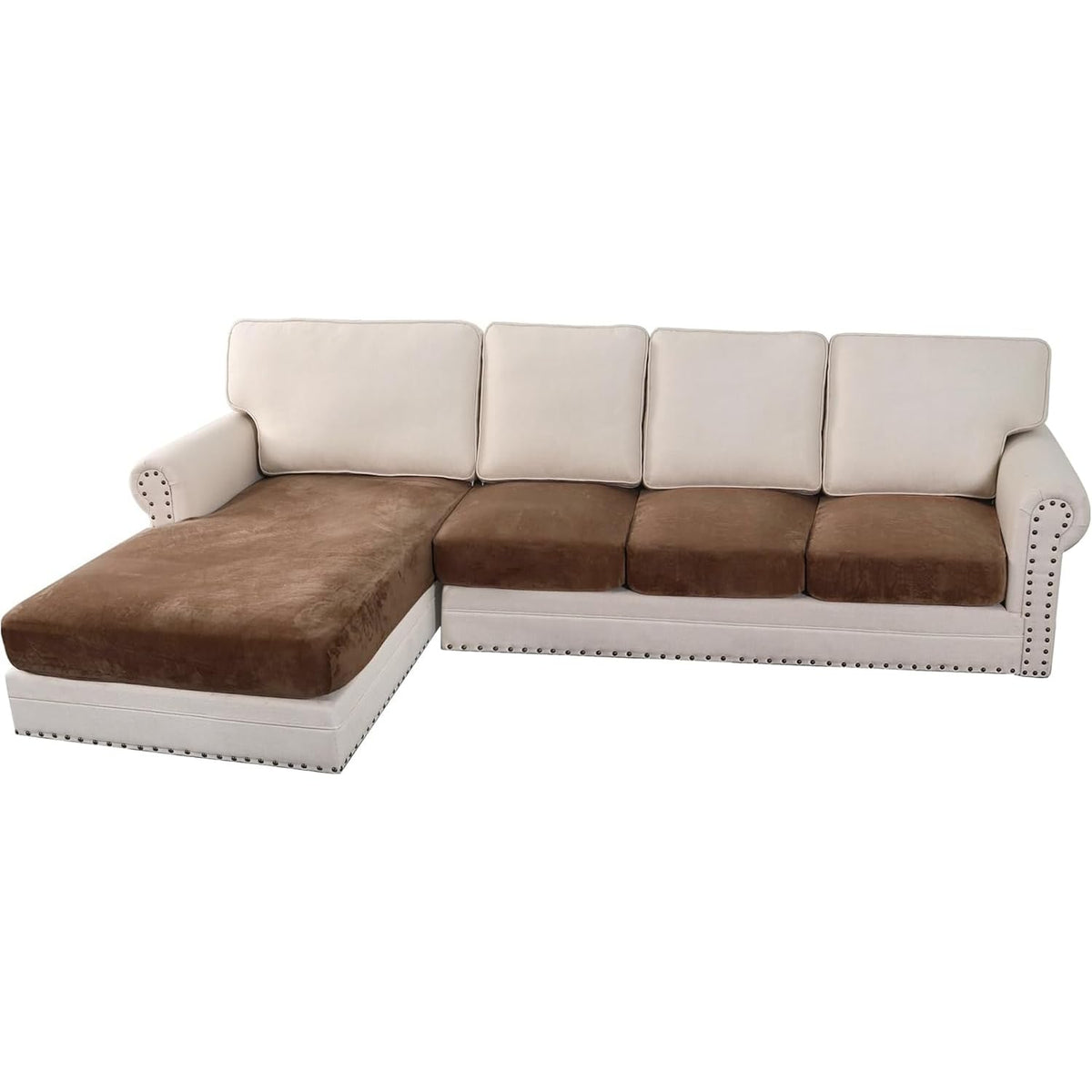 H.VERSAILTEX Velvet Stretch Couch Cushion Cover Plush Cushion Slipcover for Chair Loveseat Sofa Cushion Furniture Protector Seat Cushion Sofa Cover (3 Piece Sofa Cushion Covers, Ivory)