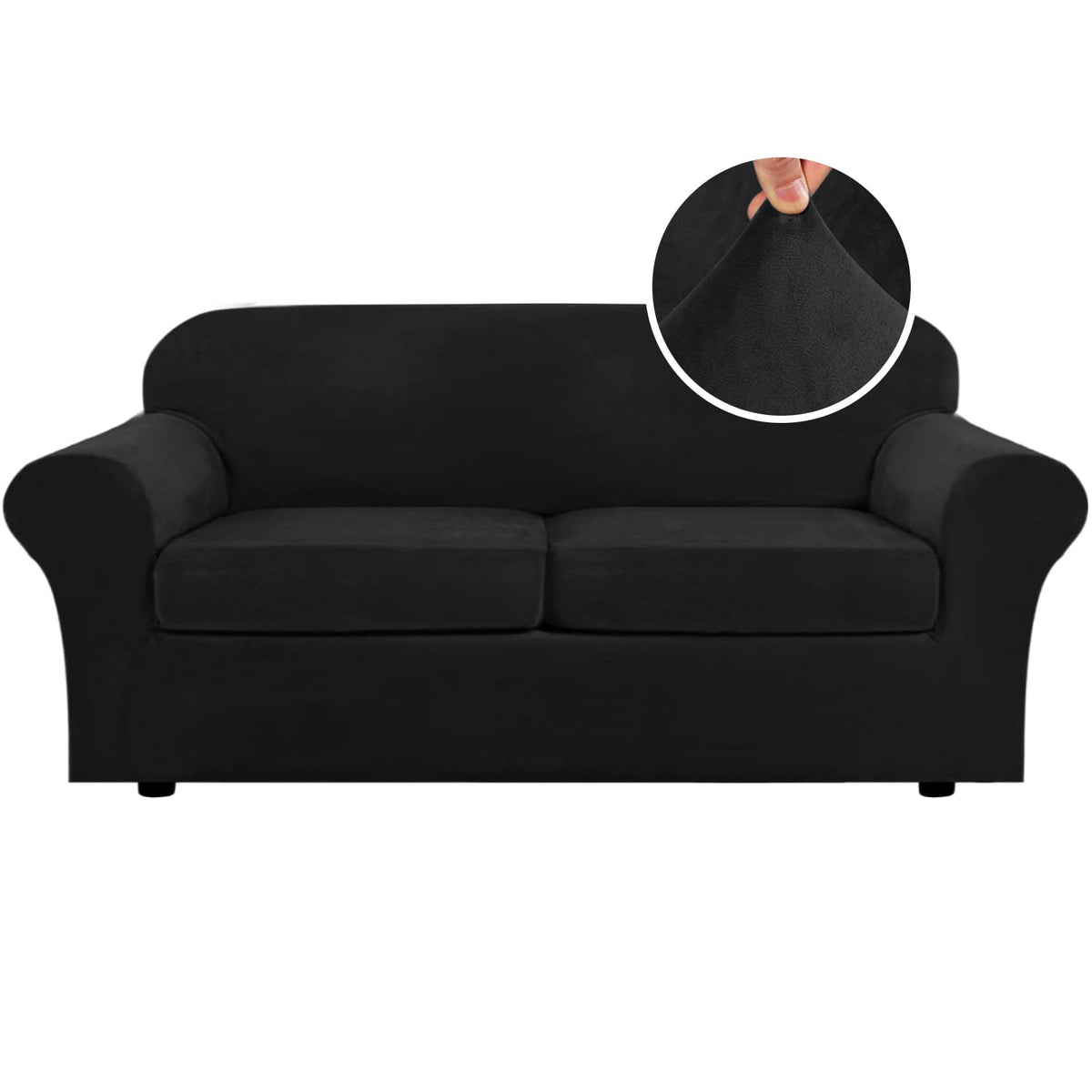 H.VERSAILTEX 4 Pieces Thick Velvet Sofa Covers Couch Covers for 3 Cushion Couch Sofa High Stretch Slipcovers Furniture Protector Form Fit Luxury Couch Cover for Dogs Width Up to 90 Inch(Sofa,Grey)