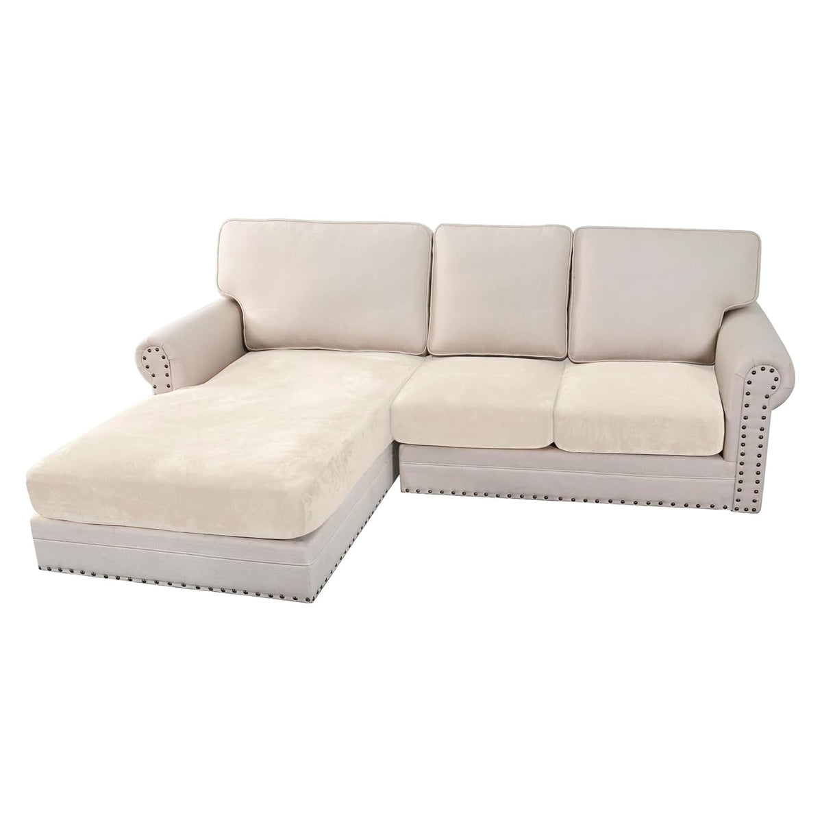 H.VERSAILTEX Velvet Stretch Couch Cushion Cover Plush Cushion Slipcover for Chair Loveseat Sofa Cushion Furniture Protector Seat Cushion Sofa Cover (3 Piece Sofa Cushion Covers, Ivory)