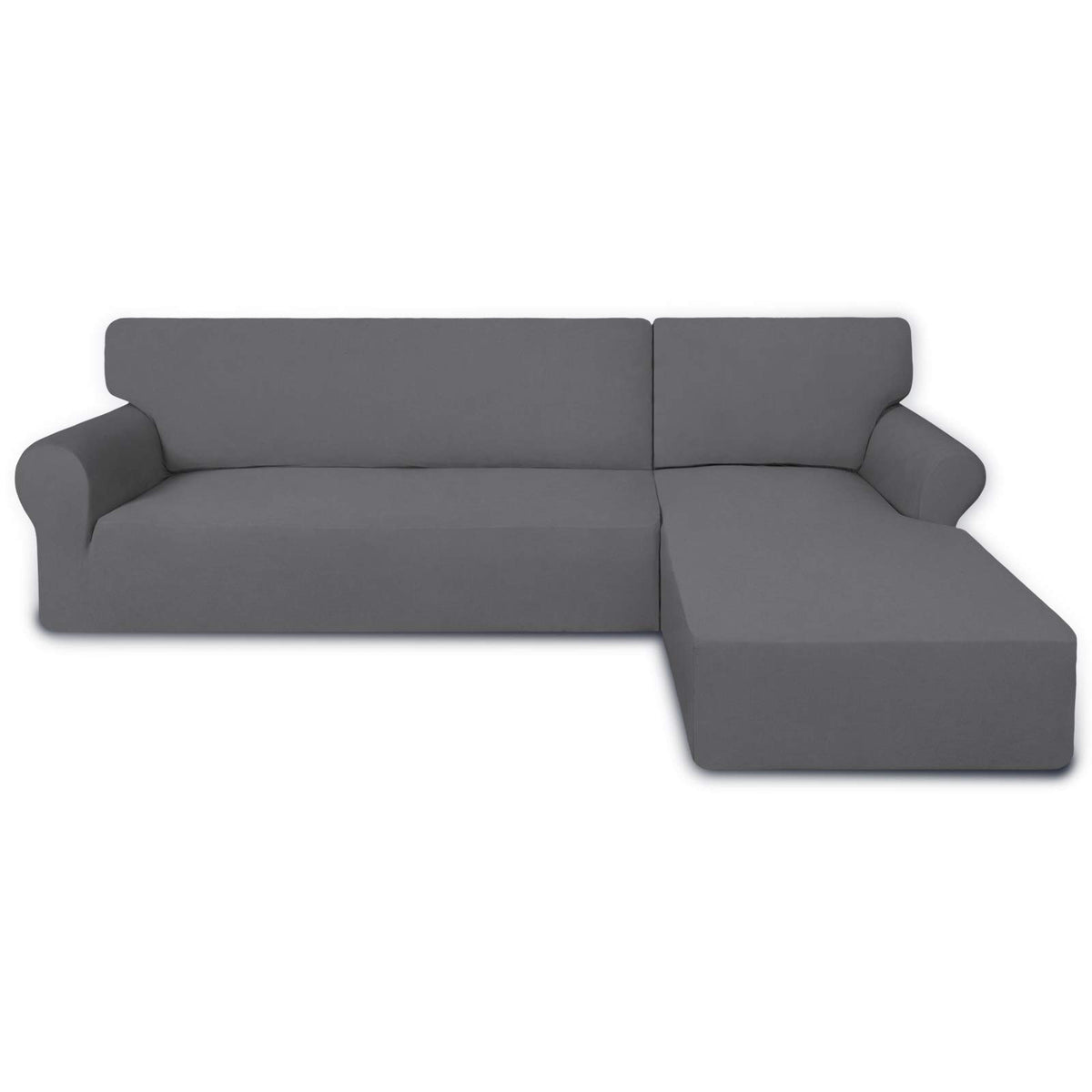 PureFit Super Stretch Sectional Couch Covers - 2 pcs Spandex Non Slip, with Elastic Bottom for L Shape Sectional Sofa Couches, Great for Kids & Pets (3 Seat Sofa + 3 Seat Chaise, Dark Gray)