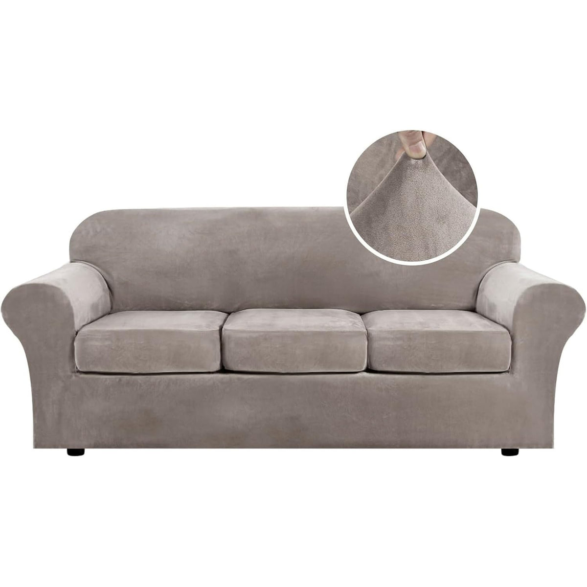 H.VERSAILTEX 4 Pieces Thick Velvet Sofa Covers Couch Covers for 3 Cushion Couch Sofa High Stretch Slipcovers Furniture Protector Form Fit Luxury Couch Cover for Dogs Width Up to 90 Inch(Sofa,Grey)