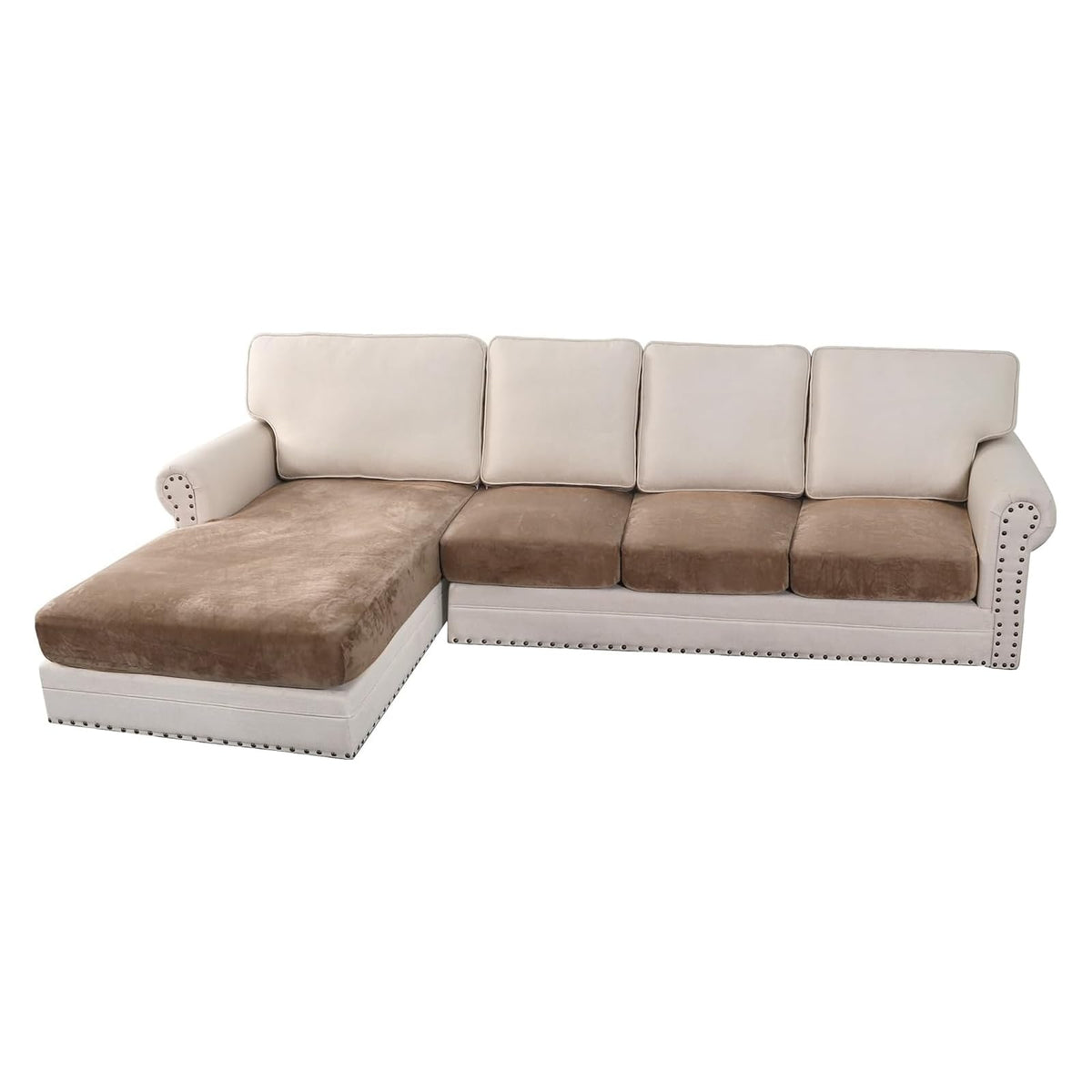 H.VERSAILTEX Velvet Stretch Couch Cushion Cover Plush Cushion Slipcover for Chair Loveseat Sofa Cushion Furniture Protector Seat Cushion Sofa Cover (3 Piece Sofa Cushion Covers, Ivory)