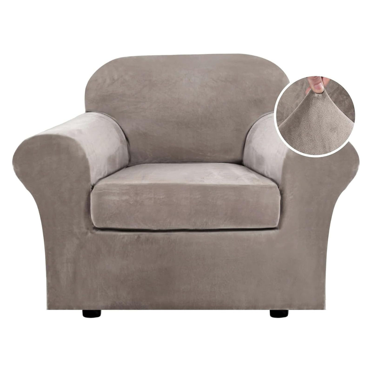 H.VERSAILTEX Modern Velvet Plush 4 Piece High Stretch Sofa Slipcover Furniture Protector Form Fit Luxury Thick Sofa Cover for 3 Cushion Couch, Machine Washable Width Up to 90 Inch(Sofa,Ivory)