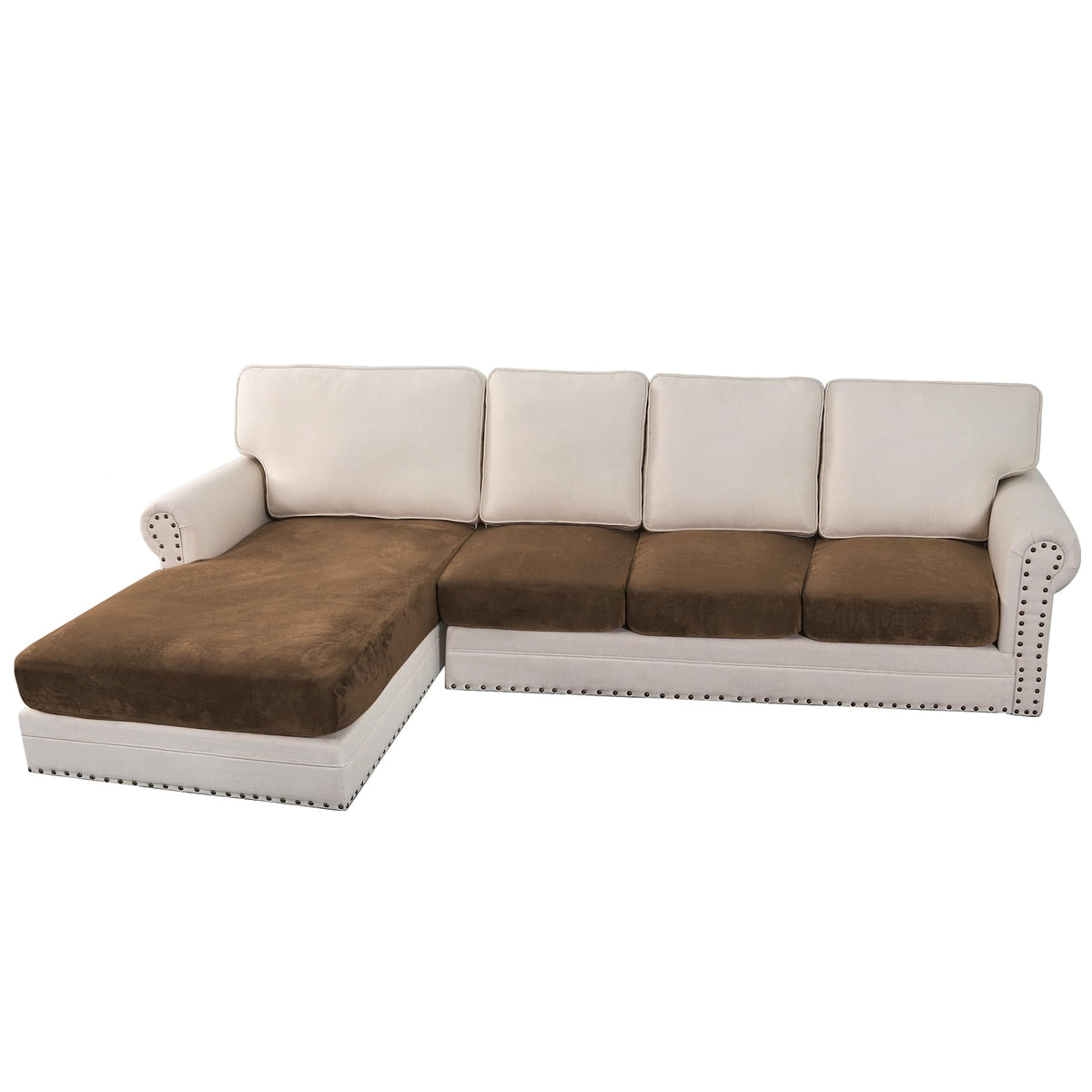H.VERSAILTEX Velvet Stretch Couch Cushion Cover Plush Cushion Slipcover for Chair Loveseat Sofa Cushion Furniture Protector Seat Cushion Sofa Cover (3 Piece Sofa Cushion Covers, Ivory)