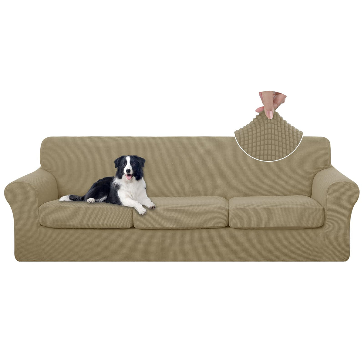 U-NICE HOME 4 Pieces Stretch Couch Cover Sofa Slipcover, Beige
