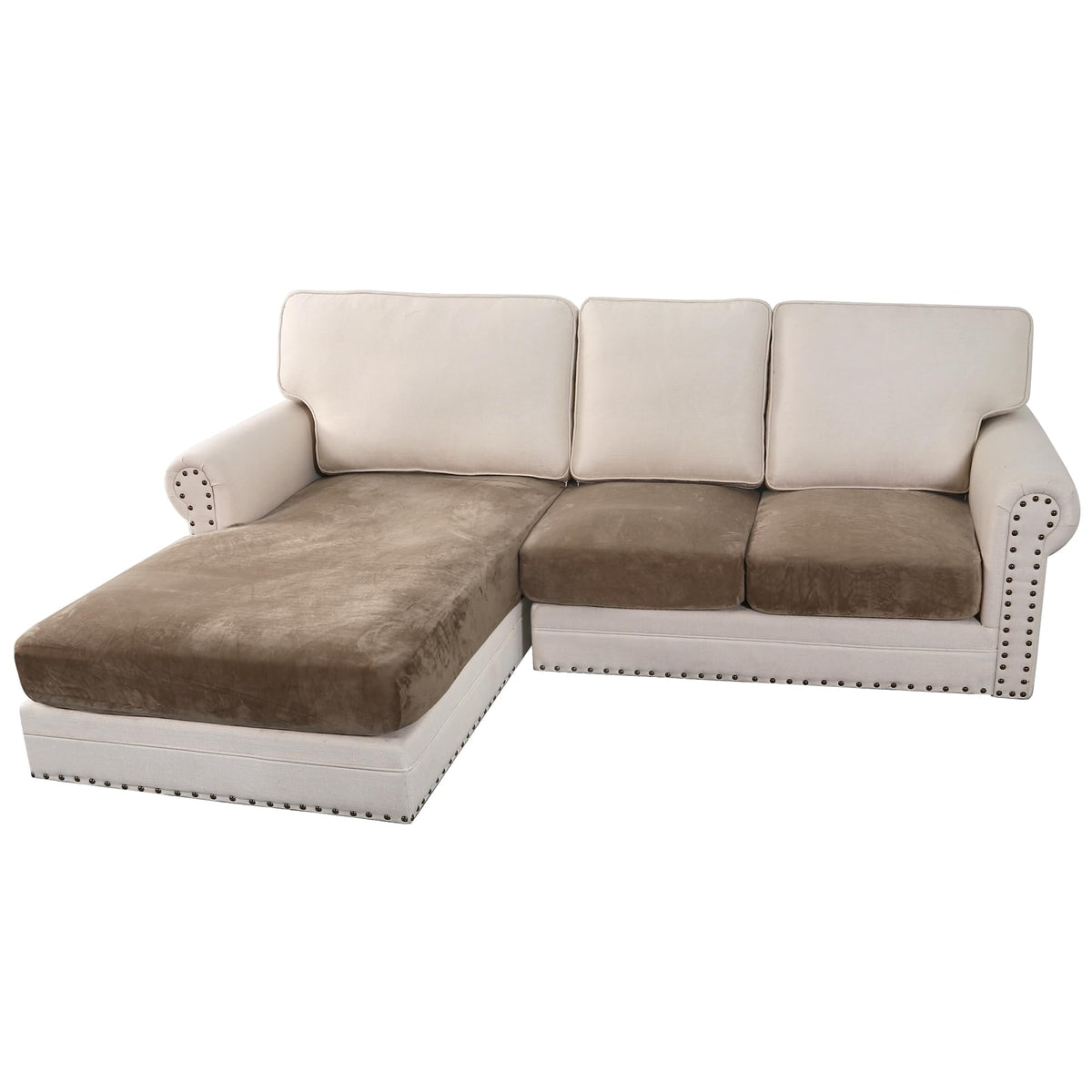 H.VERSAILTEX Velvet Stretch Couch Cushion Cover Plush Cushion Slipcover for Chair Loveseat Sofa Cushion Furniture Protector Seat Cushion Sofa Cover (3 Piece Sofa Cushion Covers, Ivory)