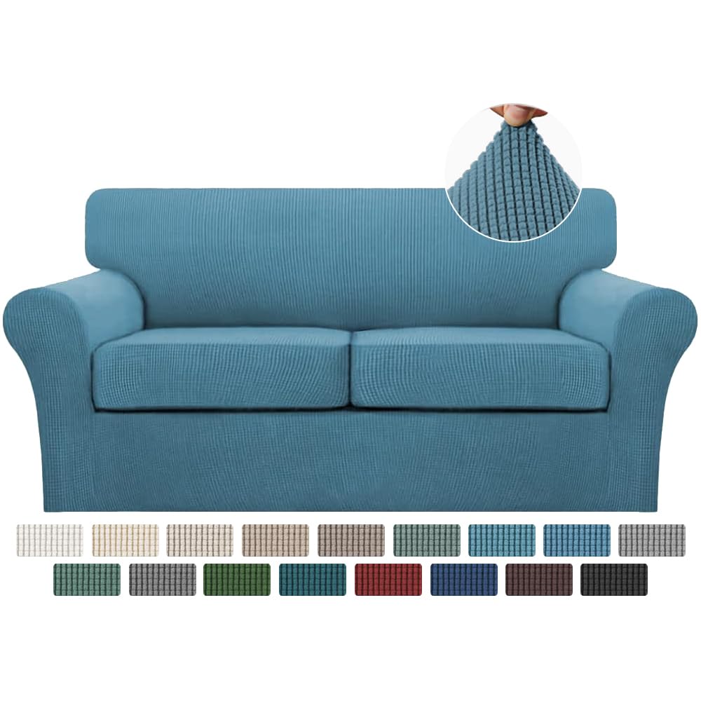 Turquoize 4 Piece Couch Cover Sofa Covers for 3 Cushion Couch Sofa Slipcovers Washable Sofa Cover for Dogs with Individual Couch Cushion Covers Feature Jacquard Fabric(3 Cushion Sofa, Biscotti Beige)