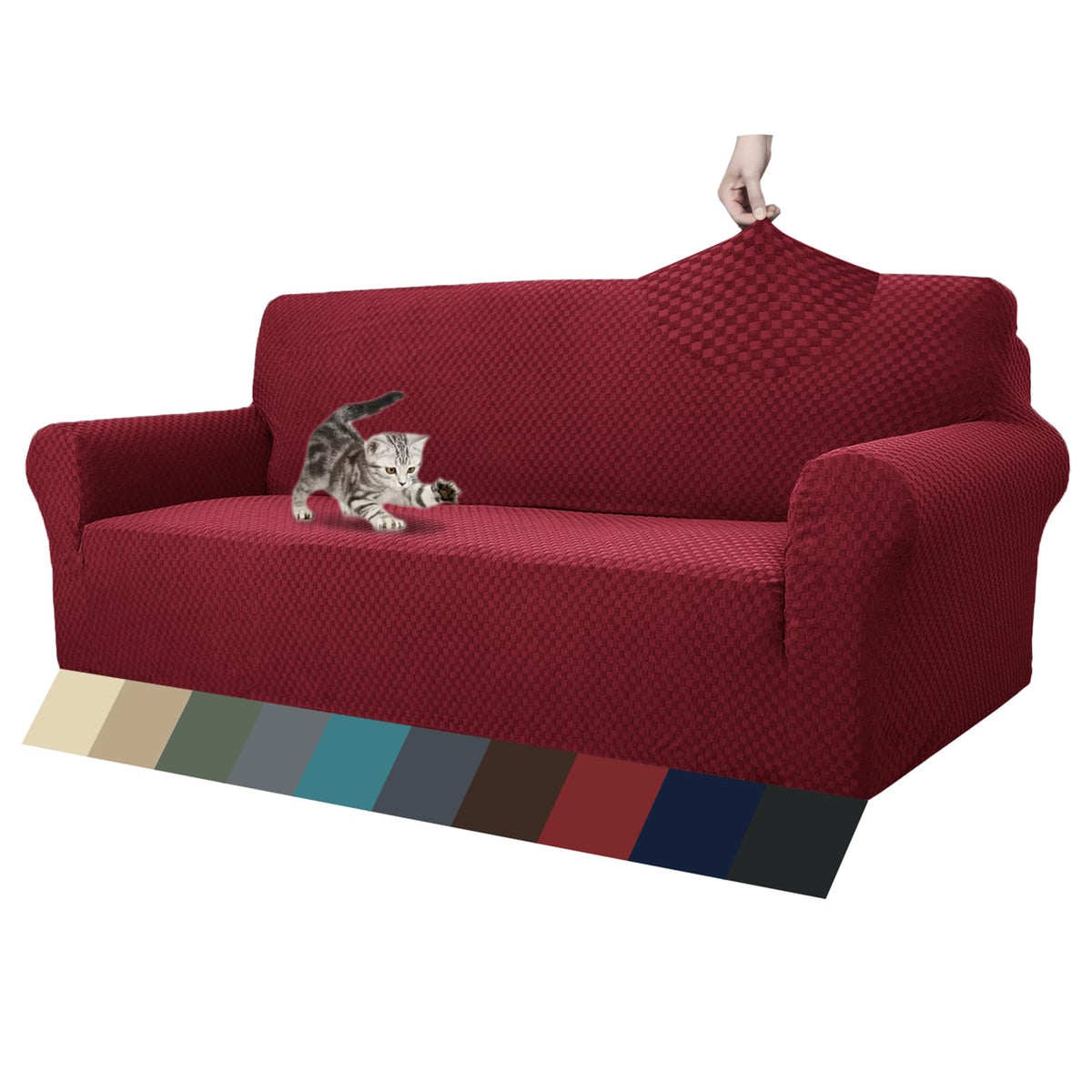 ZNSAYOTX 1 Piece Jacquard Couch Covers for 3 Cushion Couch Living Room High Stretch Sofa Cover Pets Dogs Friendly Anti Slip Thickened Slipcovers Furniture Protector (Sofa, Light Grey)
