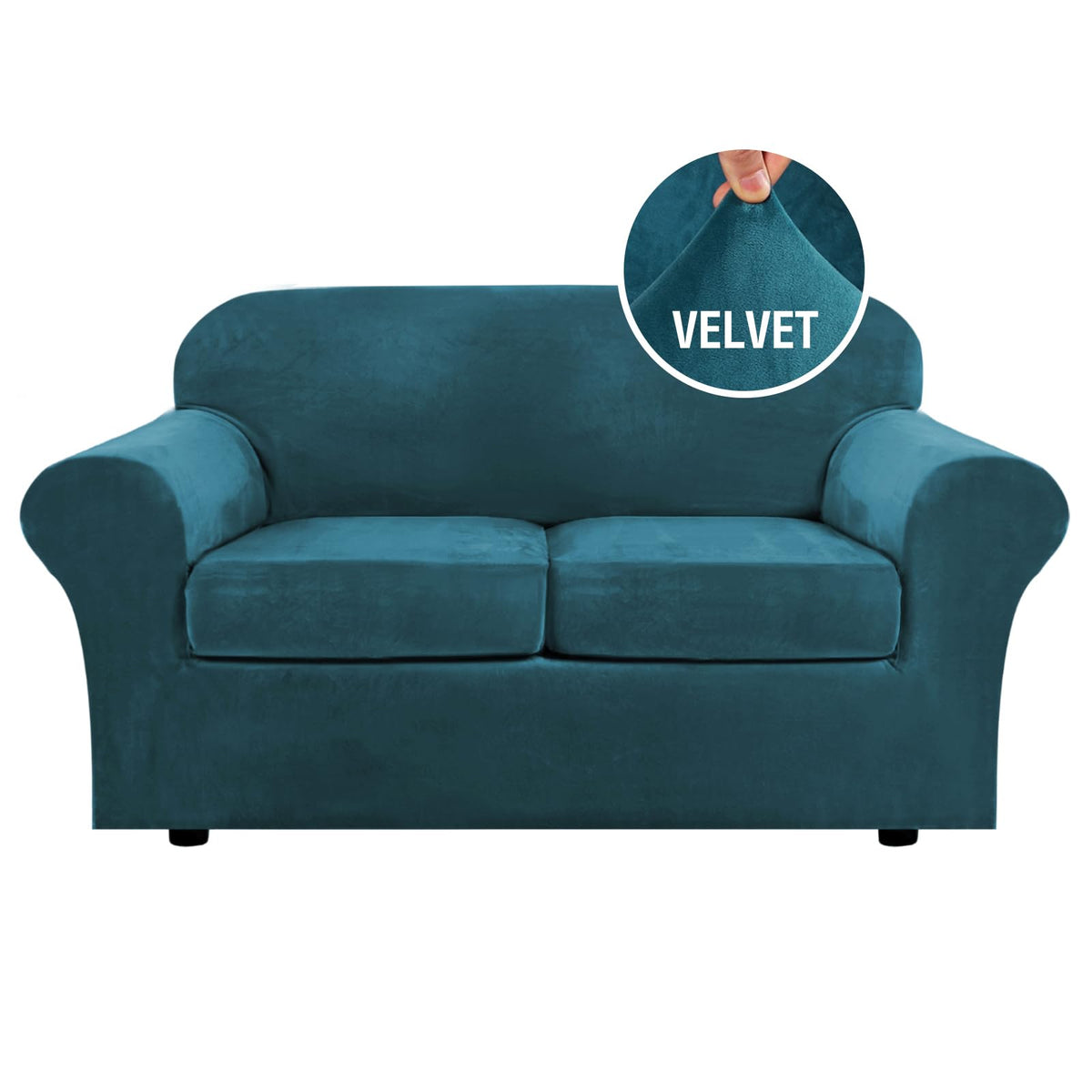 H.VERSAILTEX Modern Velvet Plush 4 Piece High Stretch Sofa Slipcover Furniture Protector Form Fit Luxury Thick Sofa Cover for 3 Cushion Couch, Machine Washable Width Up to 90 Inch(Sofa,Ivory)