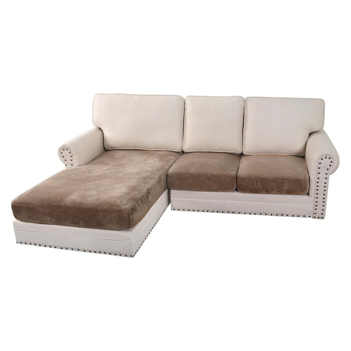 H.VERSAILTEX Velvet Stretch Couch Cushion Cover Plush Cushion Slipcover for Chair Loveseat Sofa Cushion Furniture Protector Seat Cushion Sofa Cover (3 Piece Sofa Cushion Covers, Ivory)