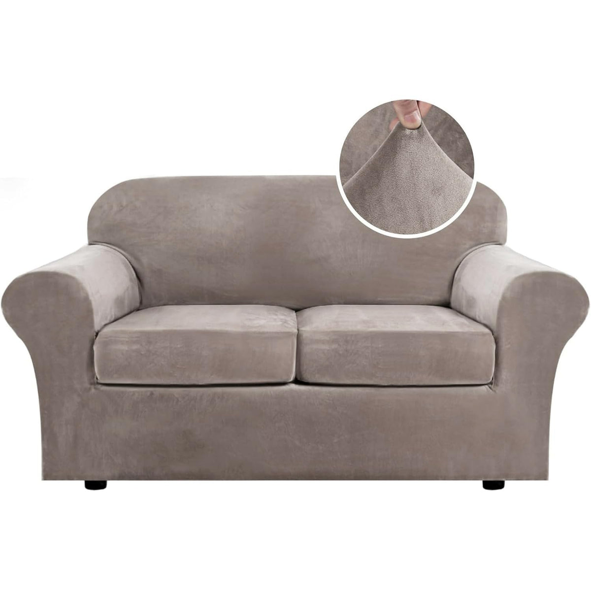 H.VERSAILTEX Modern Velvet Plush 4 Piece High Stretch Sofa Slipcover Furniture Protector Form Fit Luxury Thick Sofa Cover for 3 Cushion Couch, Machine Washable Width Up to 90 Inch(Sofa,Ivory)