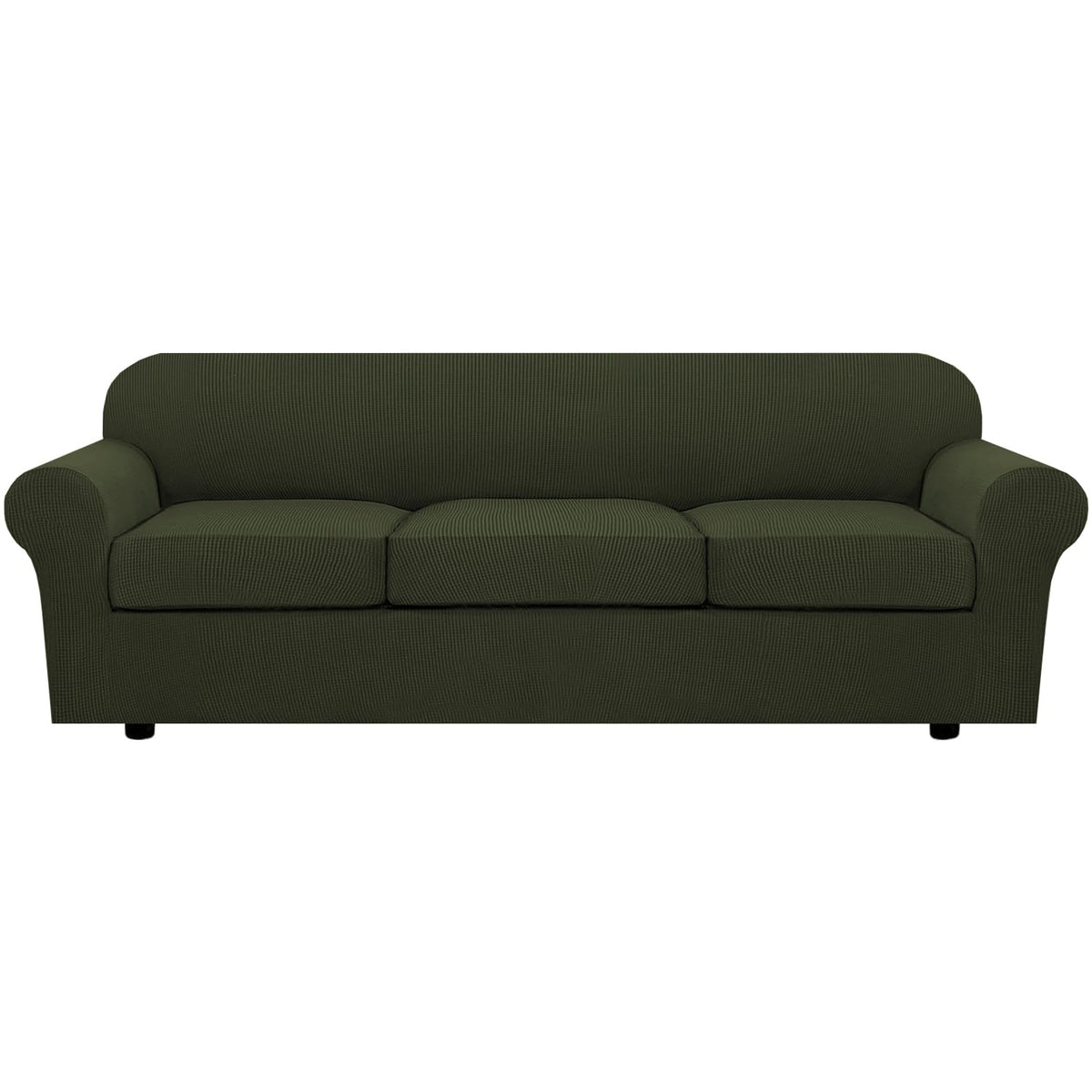 H.VERSAILTEX 4 Piece Stretch Sofa Covers for 3 Cushion Couch Covers for Living Room Furniture Slipcovers (Base Cover Plus 3 Seat Cushion Covers) Upgraded Thicker Jacquard Fabric (Sofa, Navy)