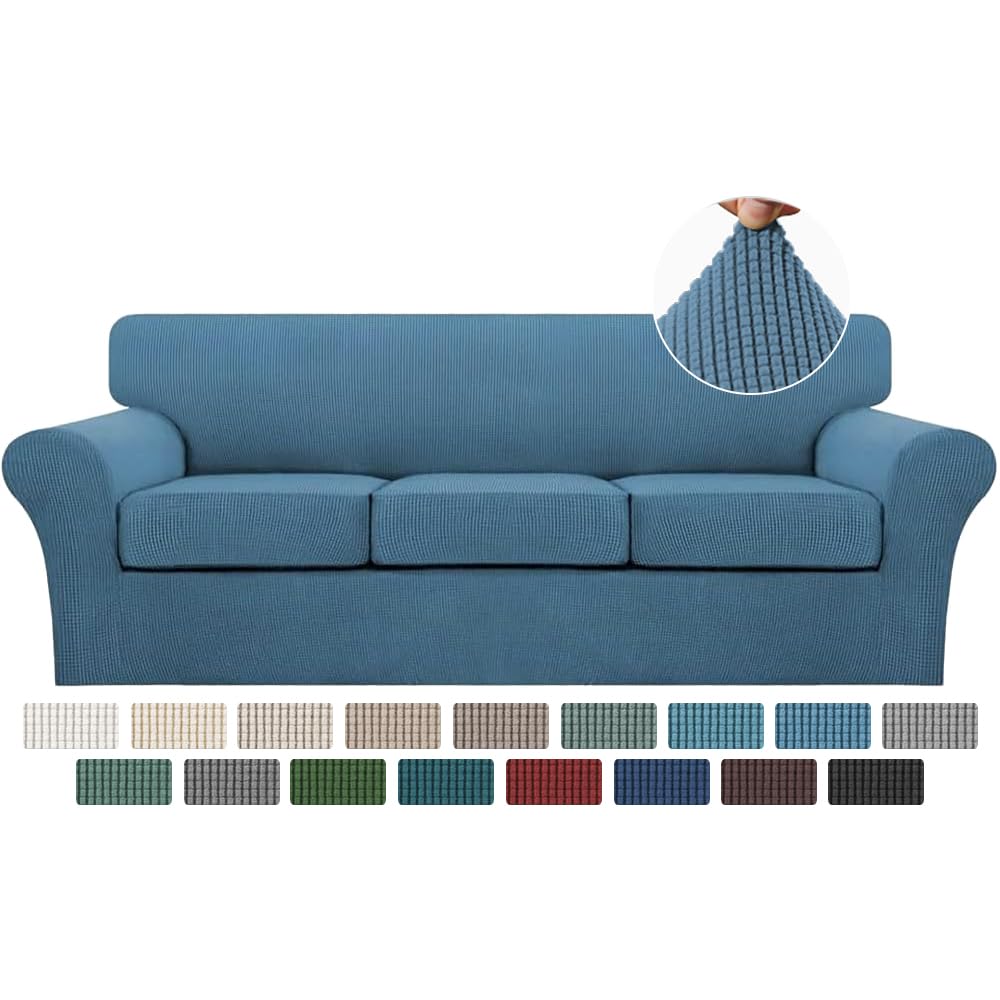 Turquoize 4 Piece Couch Cover Sofa Covers for 3 Cushion Couch Sofa Slipcovers Washable Sofa Cover for Dogs with Individual Couch Cushion Covers Feature Jacquard Fabric(3 Cushion Sofa, Biscotti Beige)