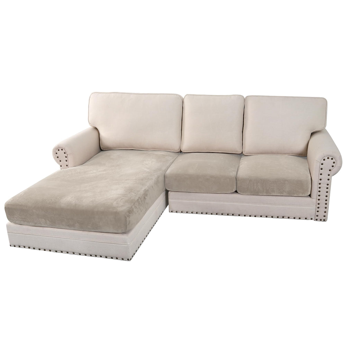 H.VERSAILTEX Velvet Stretch Couch Cushion Cover Plush Cushion Slipcover for Chair Loveseat Sofa Cushion Furniture Protector Seat Cushion Sofa Cover (3 Piece Sofa Cushion Covers, Ivory)