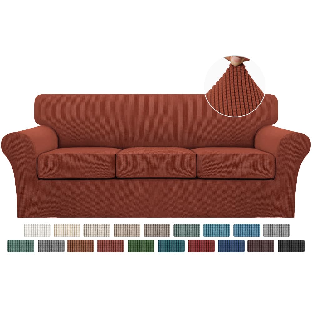 Turquoize 4 Piece Couch Cover Sofa Covers for 3 Cushion Couch Sofa Slipcovers Washable Sofa Cover for Dogs with Individual Couch Cushion Covers Feature Jacquard Fabric(3 Cushion Sofa, Biscotti Beige)