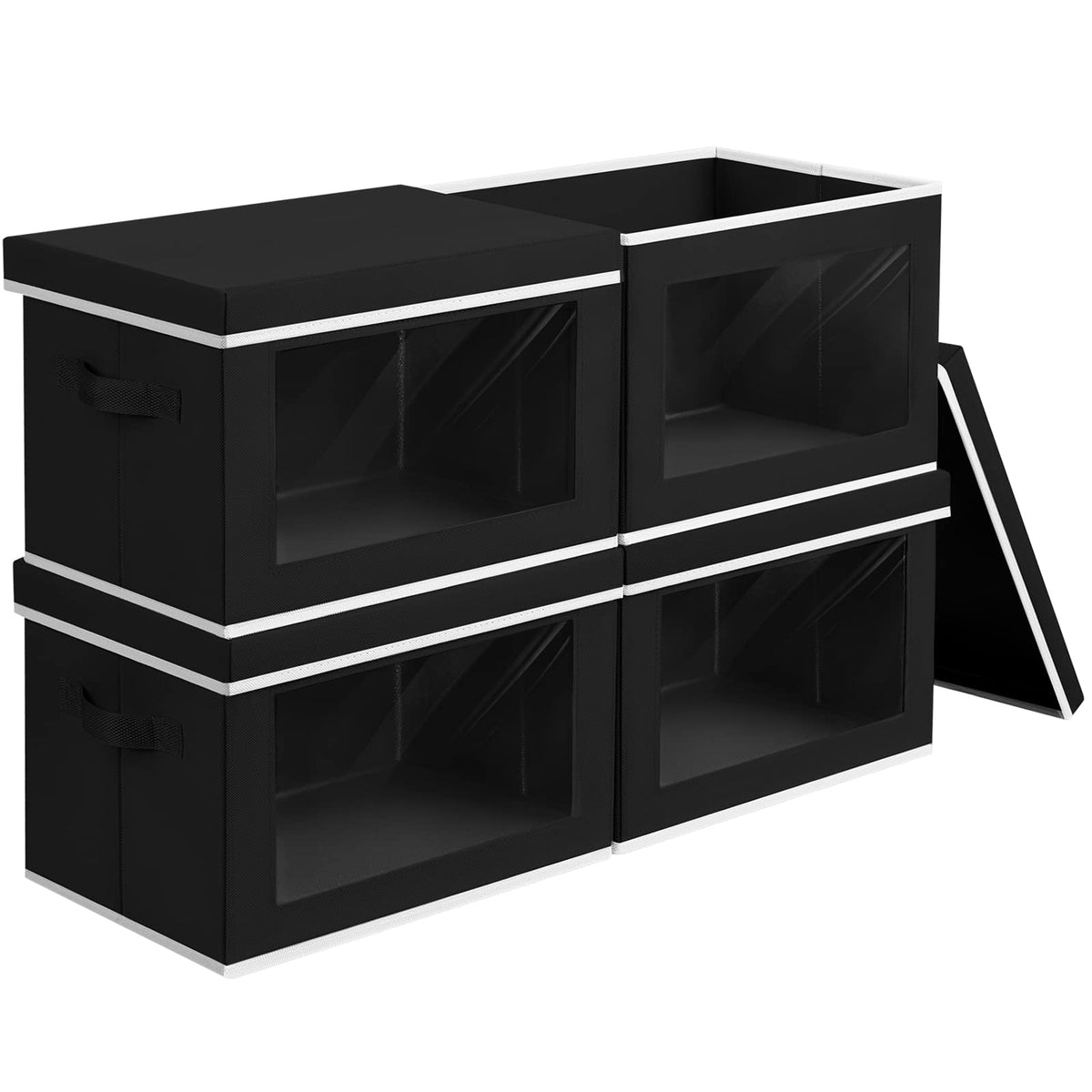 Homsorout Storage Bins with Lids, 4 Pack Large Storage Cubes with Window, Closet Bins with Lids & Handles, Fabric Box for Organizing Clothes, Towels, Books, Beige