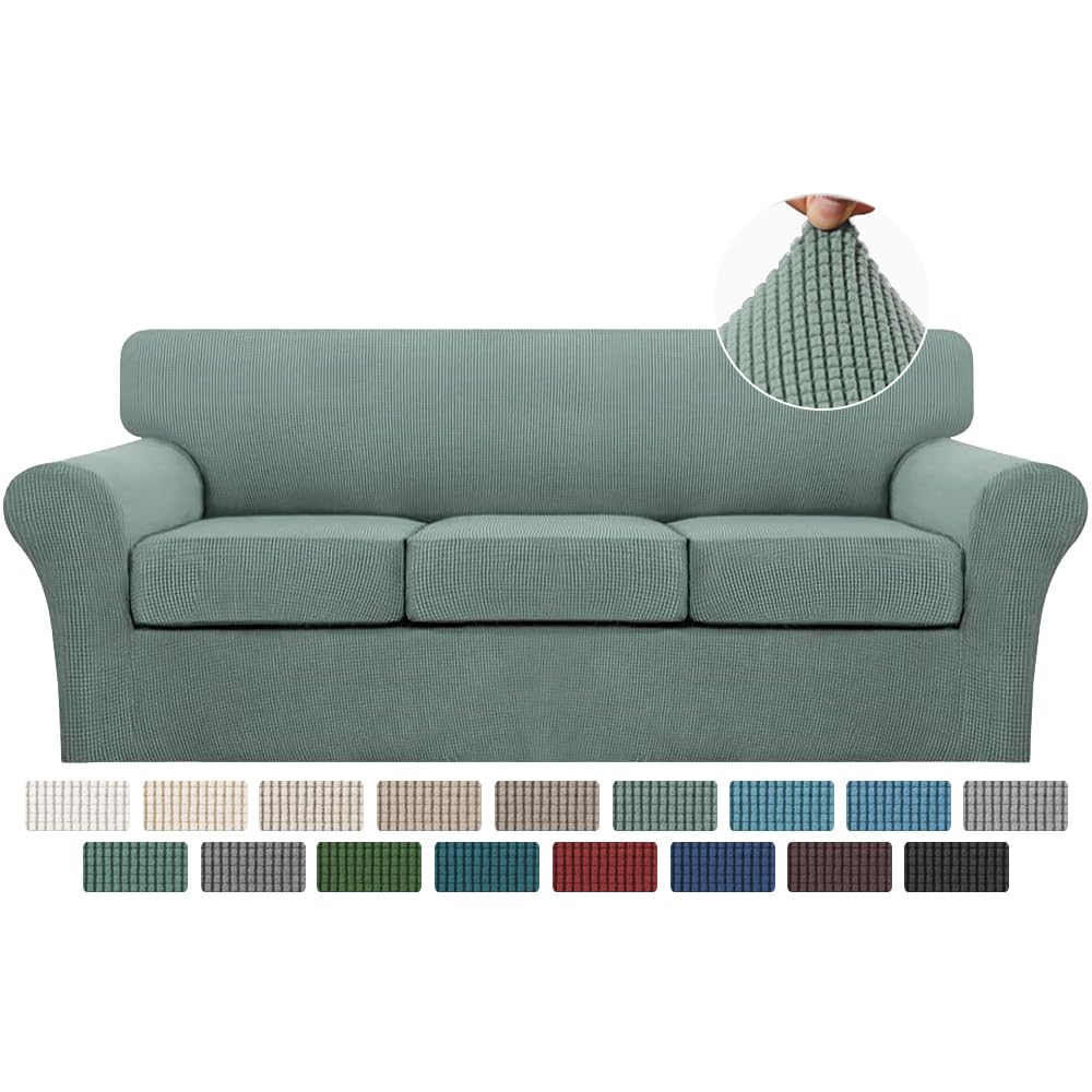 Turquoize 4 Piece Couch Cover Sofa Covers for 3 Cushion Couch Sofa Slipcovers Washable Sofa Cover for Dogs with Individual Couch Cushion Covers Feature Jacquard Fabric(3 Cushion Sofa, Biscotti Beige)