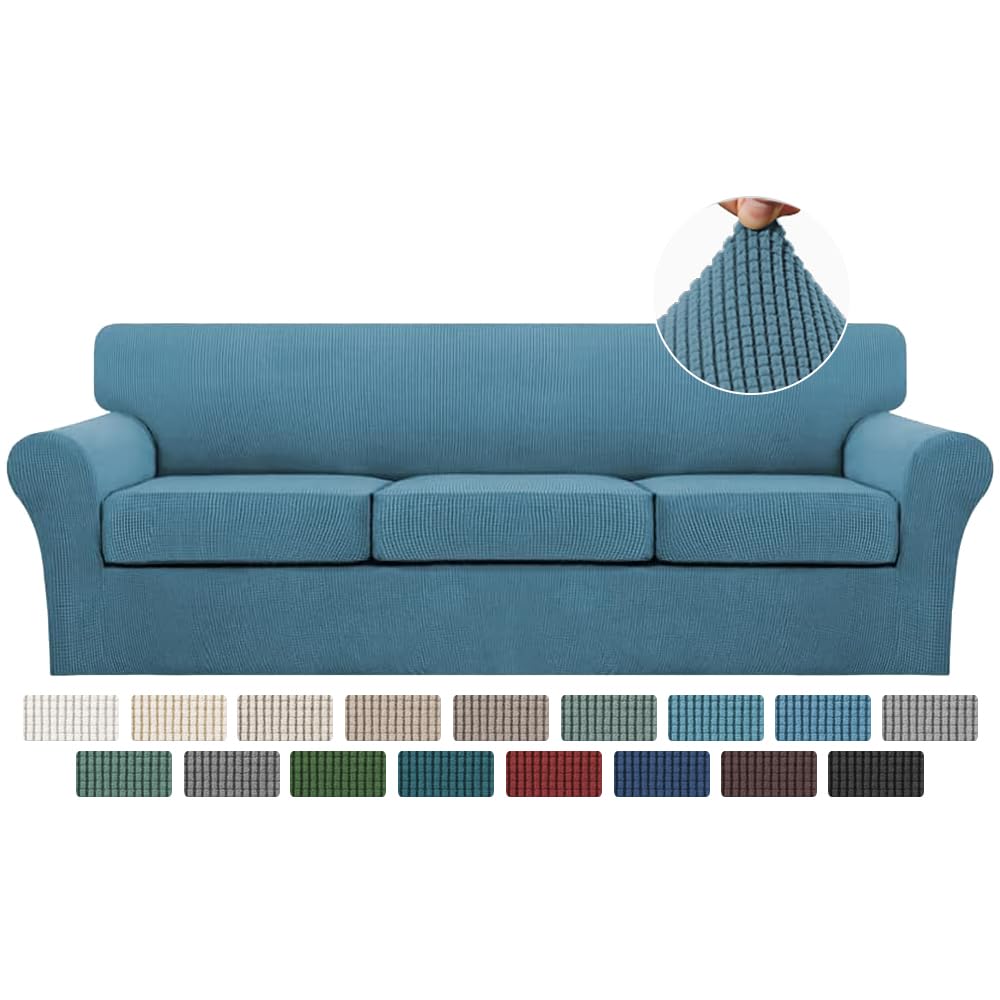 Turquoize 4 Piece Couch Cover Sofa Covers for 3 Cushion Couch Sofa Slipcovers Washable Sofa Cover for Dogs with Individual Couch Cushion Covers Feature Jacquard Fabric(3 Cushion Sofa, Biscotti Beige)