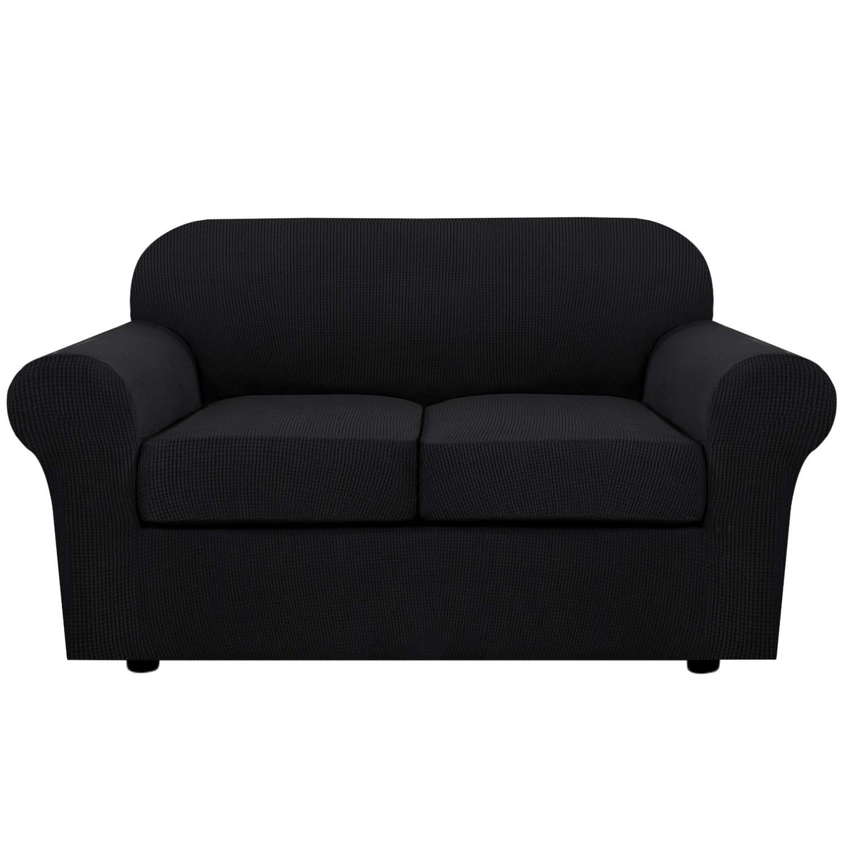 H.VERSAILTEX 4 Piece Stretch Sofa Covers for 3 Cushion Couch Covers for Living Room Furniture Slipcovers (Base Cover Plus 3 Seat Cushion Covers) Upgraded Thicker Jacquard Fabric (Sofa, Navy)