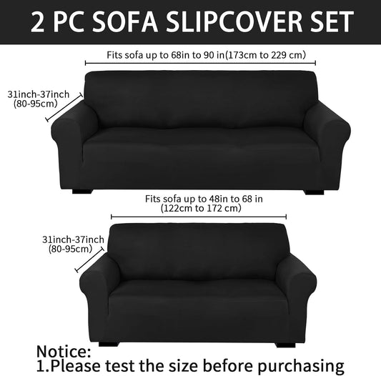 Peryiter 2 Pcs Couch and Loveseat Sofa Covers,Black,Milk Silk