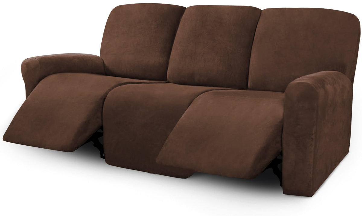 ULTICOR Velvet 8-Pieces Recliner Sofa Covers Stretch Reclining Couch Covers for 3 Cushion Reclining Sofa Slipcovers Furniture Covers Thick Soft Washable (3 Seater Recliner Cover, Dark Gray)