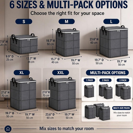 2027 Upgraded XXL Foldable Storage Bag with Reinforced Handles, 220L Fabric Organizer, Portable Moving Storage Bags with Zipper for Bedding, Clothes, Quilts & Moving (3, XXL: 23.6x19.7x27.6 in)