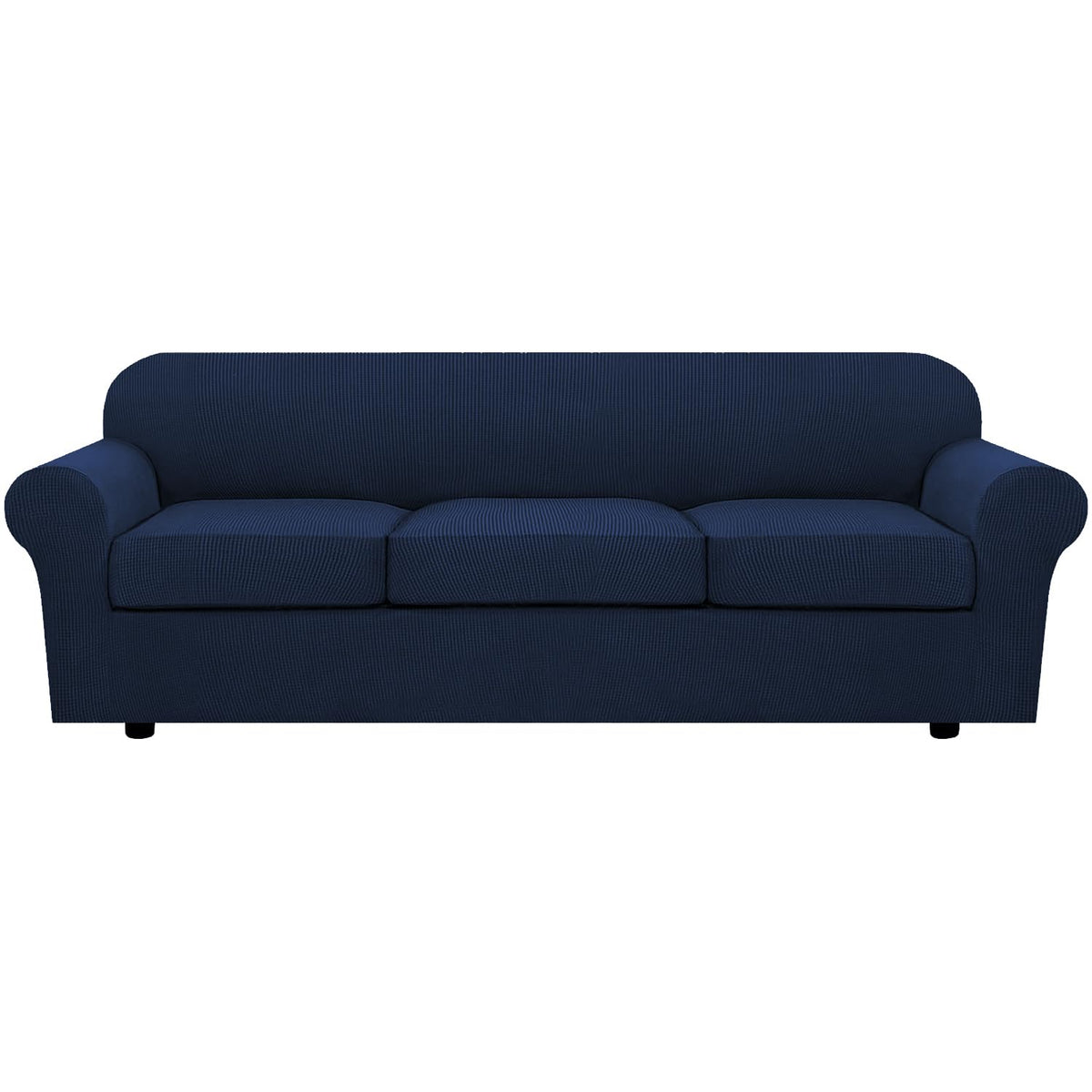 H.VERSAILTEX 4 Piece Stretch Sofa Covers for 3 Cushion Couch Covers for Living Room Furniture Slipcovers (Base Cover Plus 3 Seat Cushion Covers) Upgraded Thicker Jacquard Fabric (Sofa, Navy)