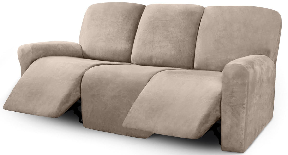 ULTICOR Velvet 8-Pieces Recliner Sofa Covers Stretch Reclining Couch Covers for 3 Cushion Reclining Sofa Slipcovers Furniture Covers Thick Soft Washable (3 Seater Recliner Cover, Dark Gray)