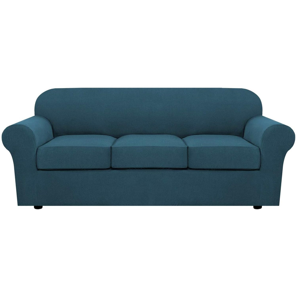 H.VERSAILTEX 4 Piece Stretch Sofa Covers for 3 Cushion Couch Covers for Living Room Furniture Slipcovers (Base Cover Plus 3 Seat Cushion Covers) Upgraded Thicker Jacquard Fabric (Sofa, Navy)