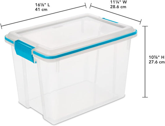 Sterilite 19324306 Gasket Box See-Through Lid and Base with Blue Aquarium Latches and Gasket, 20-Quart, 6-Pack
