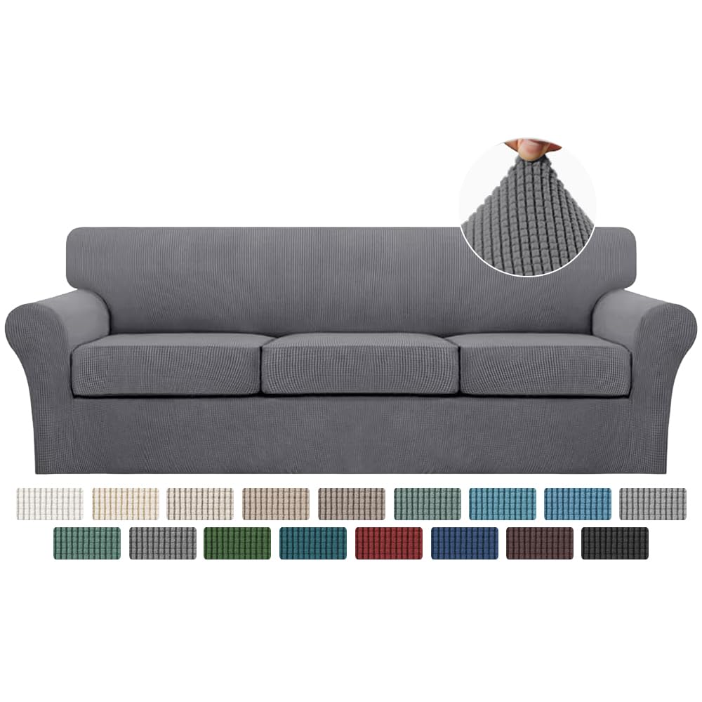 Turquoize 4 Piece Couch Cover Sofa Covers for 3 Cushion Couch Sofa Slipcovers Washable Sofa Cover for Dogs with Individual Couch Cushion Covers Feature Jacquard Fabric(3 Cushion Sofa, Biscotti Beige)