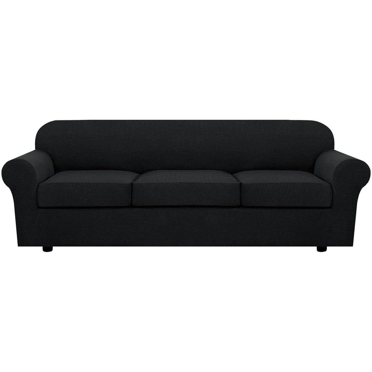 H.VERSAILTEX 4 Piece Stretch Sofa Covers for 3 Cushion Couch Covers for Living Room Furniture Slipcovers (Base Cover Plus 3 Seat Cushion Covers) Upgraded Thicker Jacquard Fabric (Sofa, Navy)