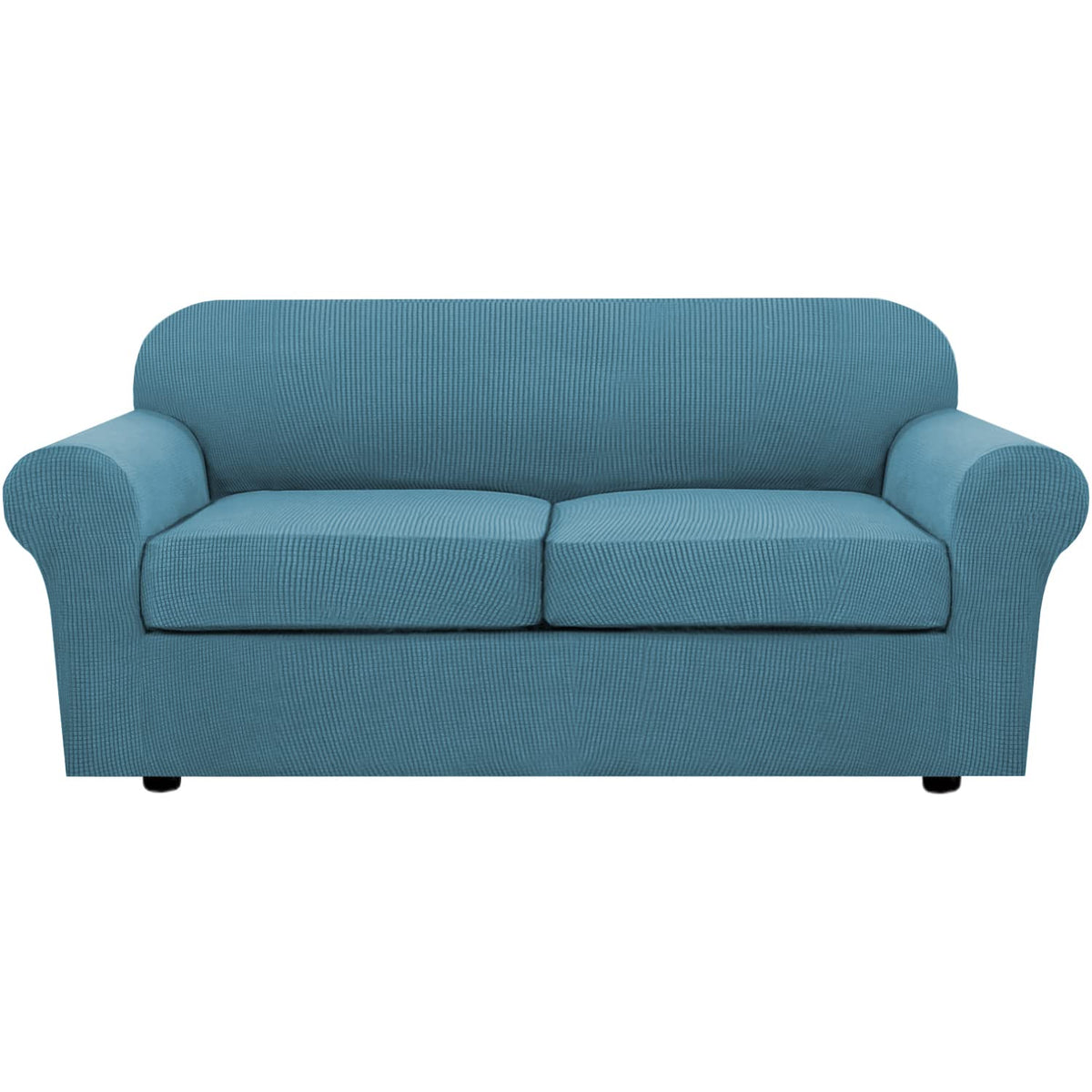 H.VERSAILTEX 4 Piece Stretch Sofa Covers for 3 Cushion Couch Covers for Living Room Furniture Slipcovers (Base Cover Plus 3 Seat Cushion Covers) Upgraded Thicker Jacquard Fabric (Sofa, Navy)
