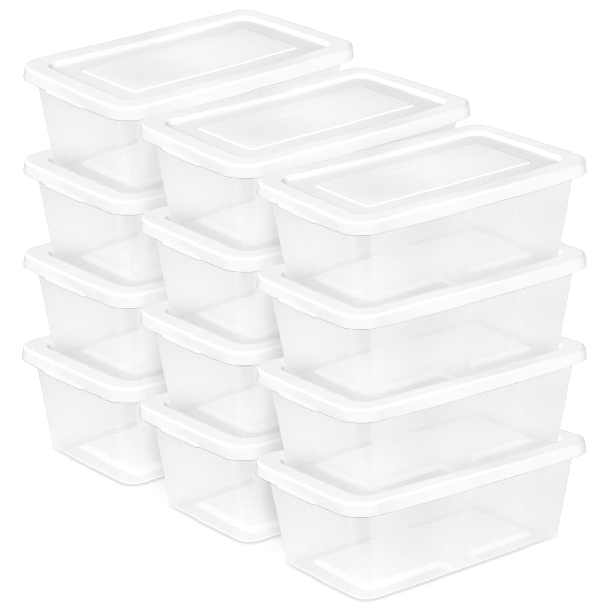 Sterilite Storage Box Stackable Tote, White, 12 Quart, 12 Pack